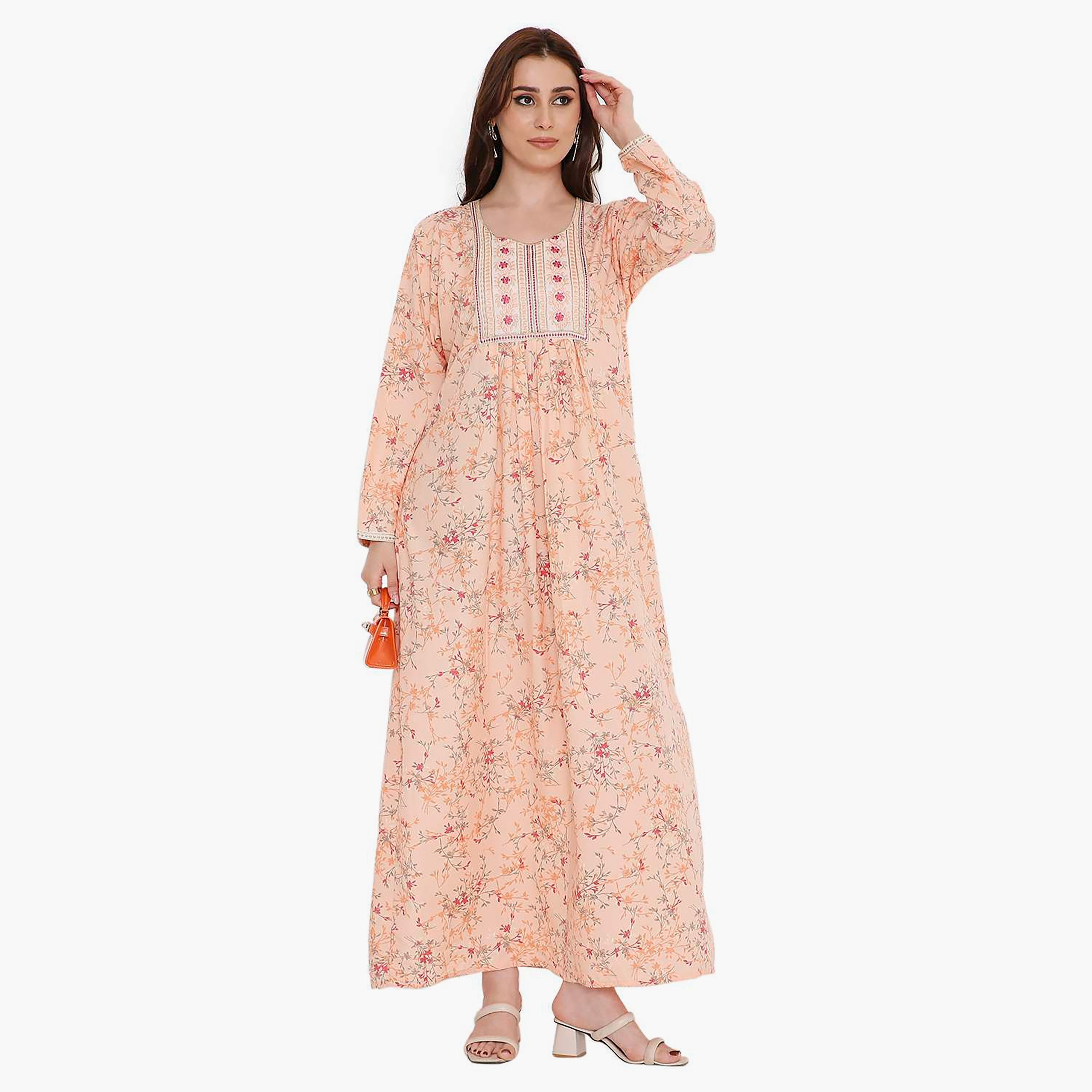 HanaandSara Floral Print and Embroidered Yoke Women's Jalabiya-women-arabicclothing-jalabiyas-image-11