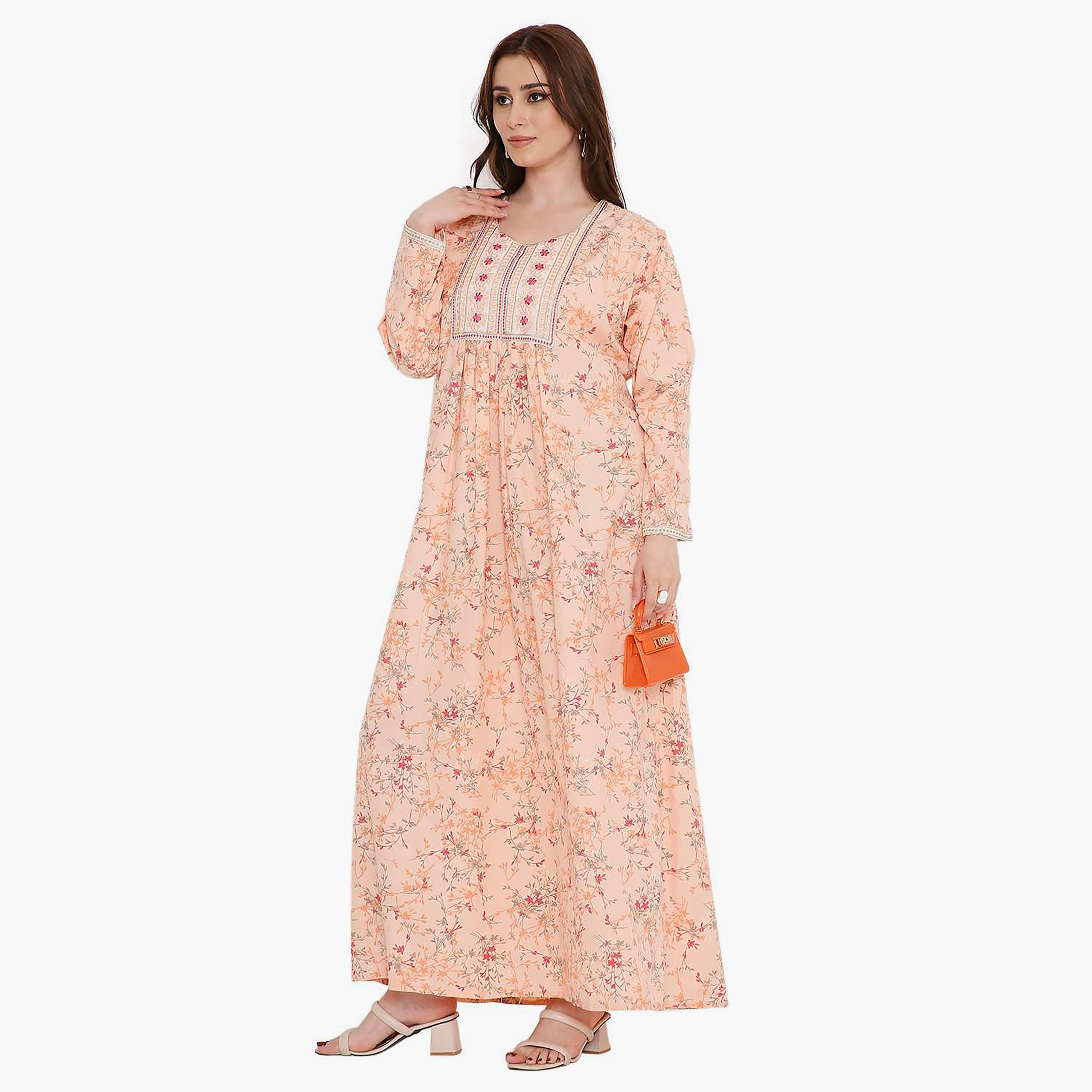 HanaandSara Floral Print and Embroidered Yoke Women's Jalabiya-women-arabicclothing-jalabiyas-image-13