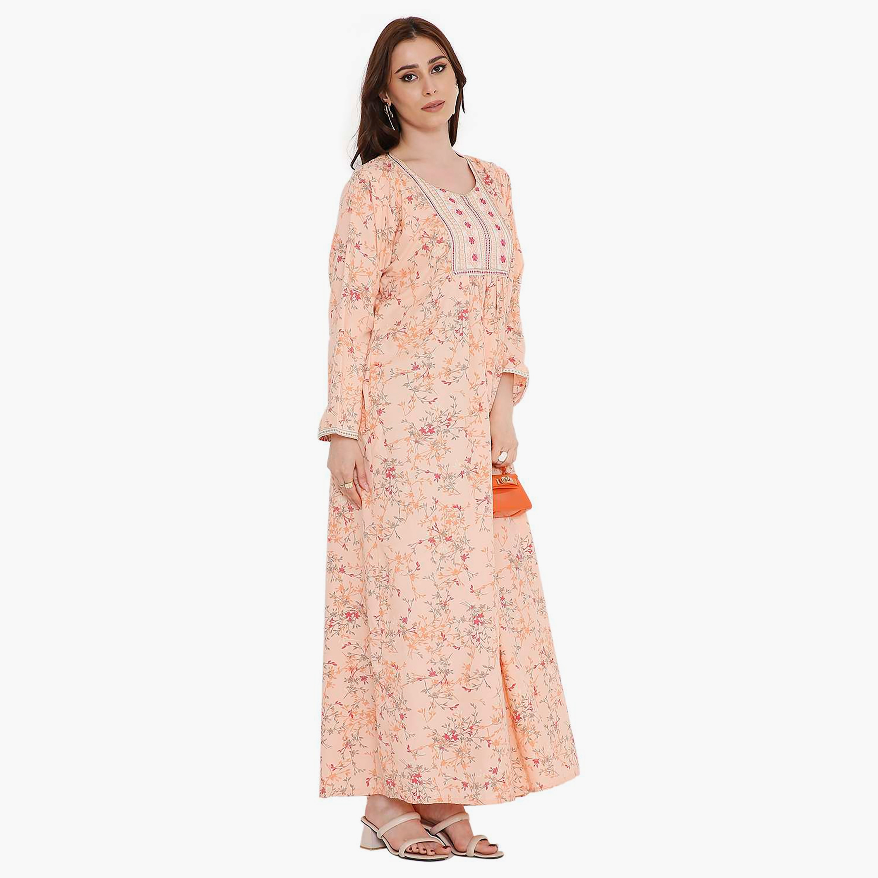 HanaandSara Floral Print and Embroidered Yoke Women's Jalabiya-women-arabicclothing-jalabiyas-image-14