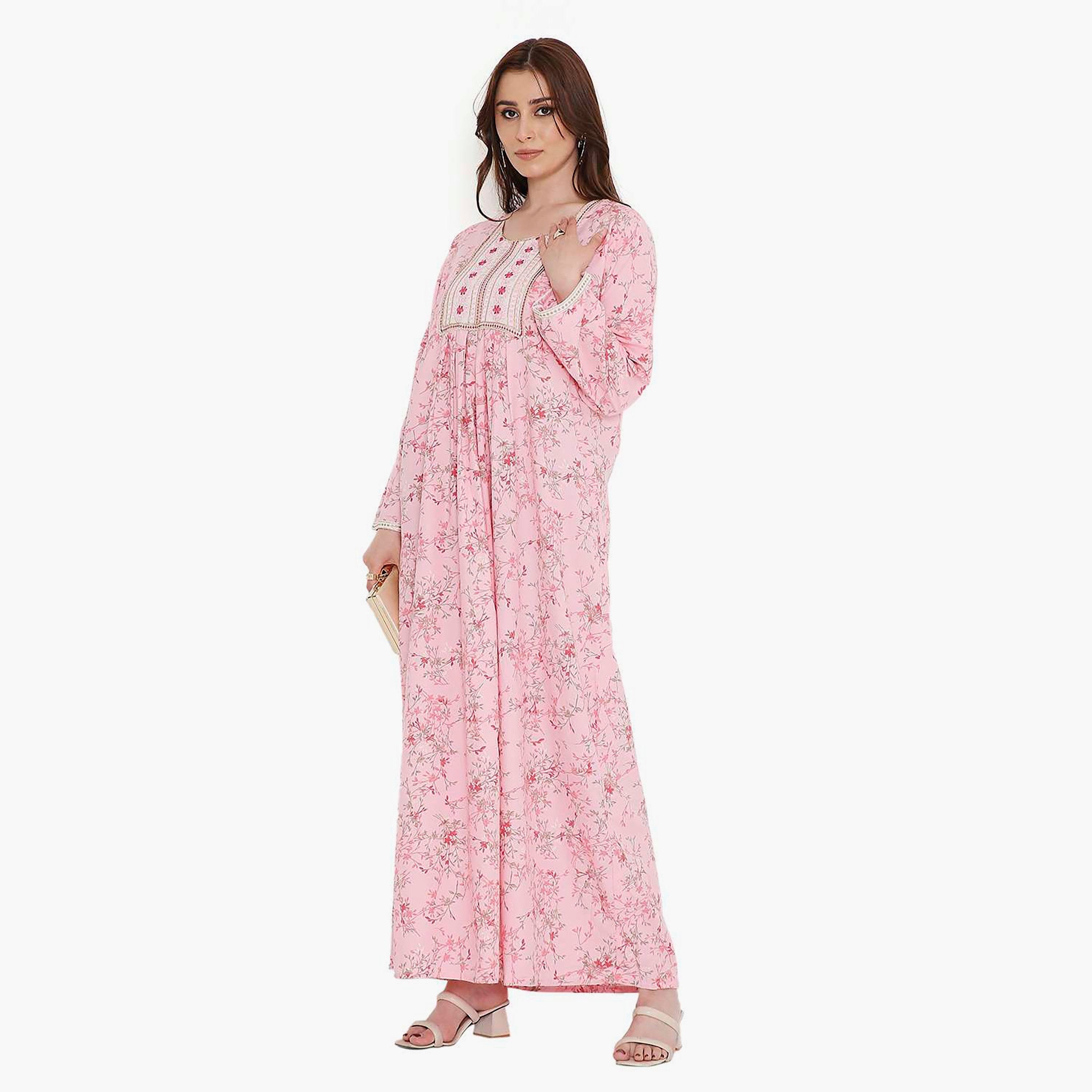 جلابية نسائية بطبعة زهور ومطرزة من هانا اند سارة-women-arabicclothing-jalabiyas-image-3