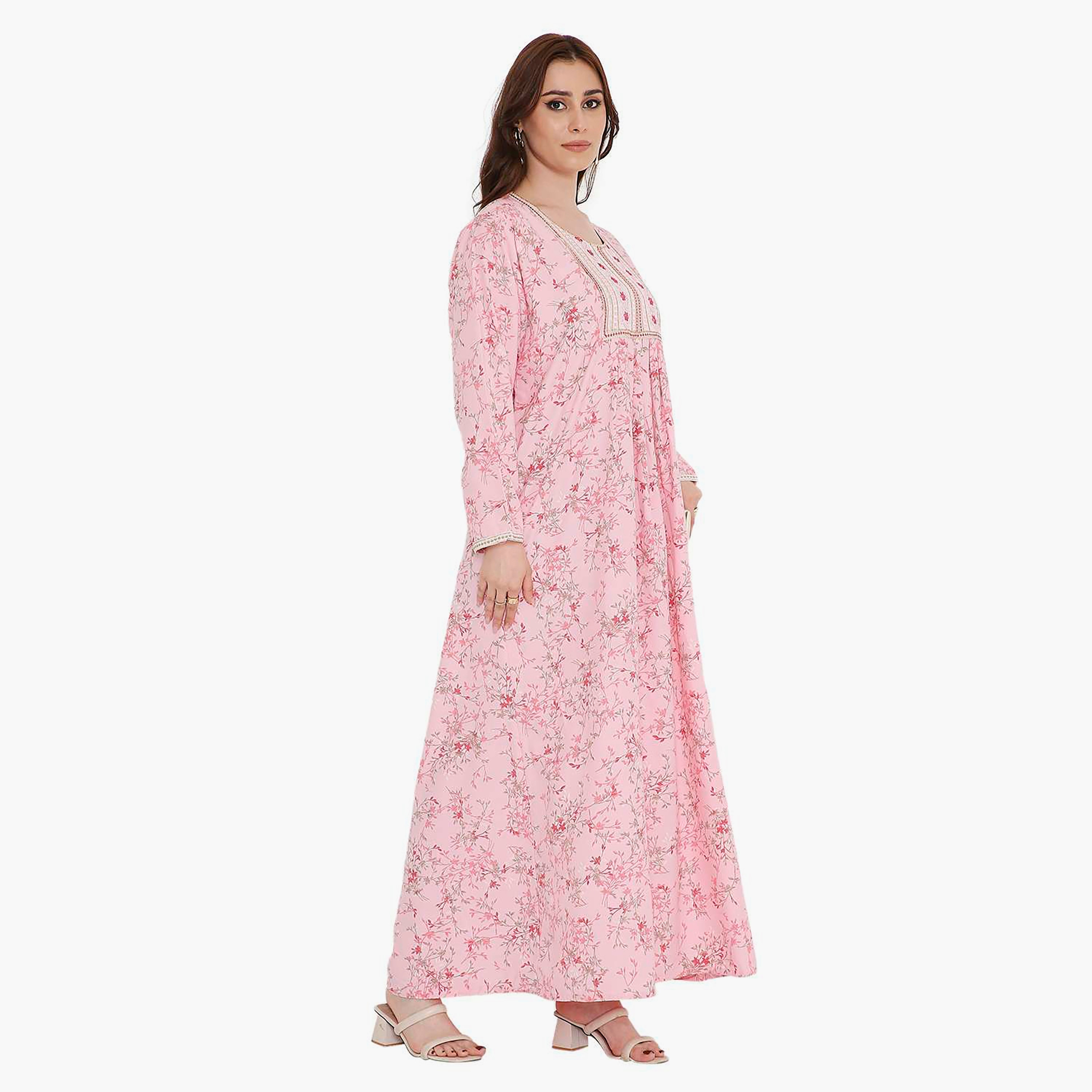 جلابية نسائية بطبعة زهور ومطرزة من هانا اند سارة-women-arabicclothing-jalabiyas-image-4