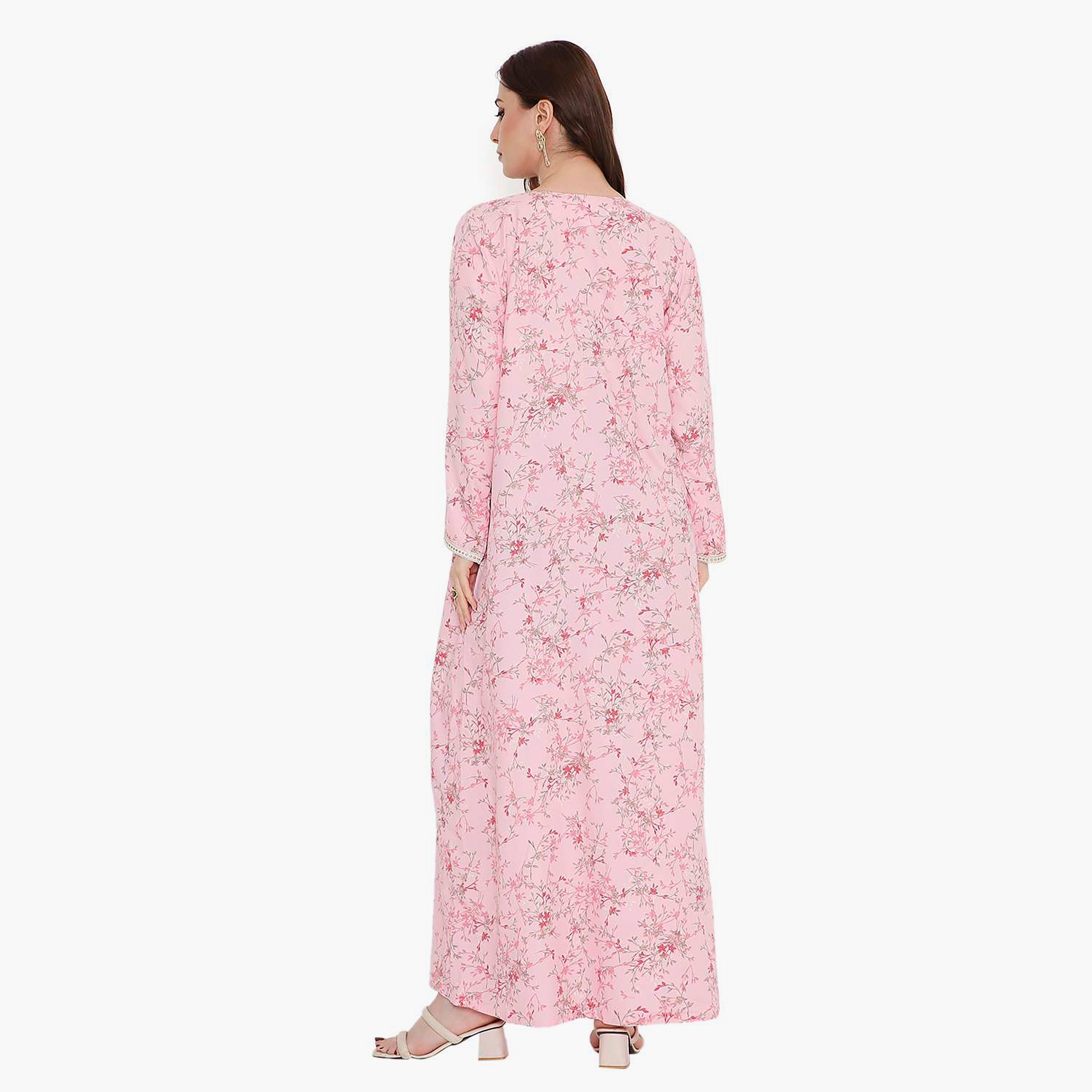 HanaandSara Floral Print and Embroidered Yoke Women's Jalabiya-women-arabicclothing-jalabiyas-image-5