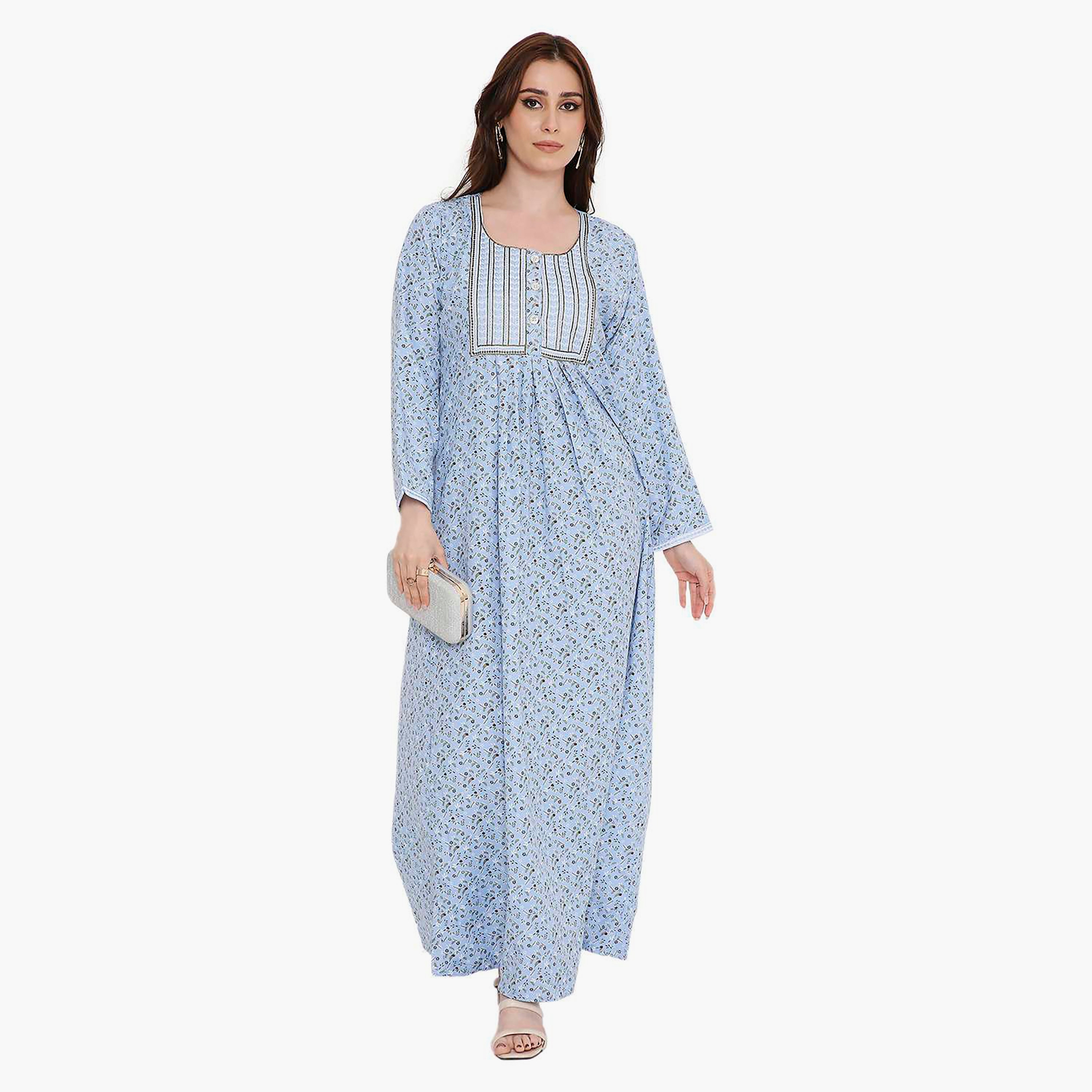 HanaandSara Ditsy Print and Embroidered Yoke Women's Jalabiya-women-arabicclothing-jalabiyas-image-11