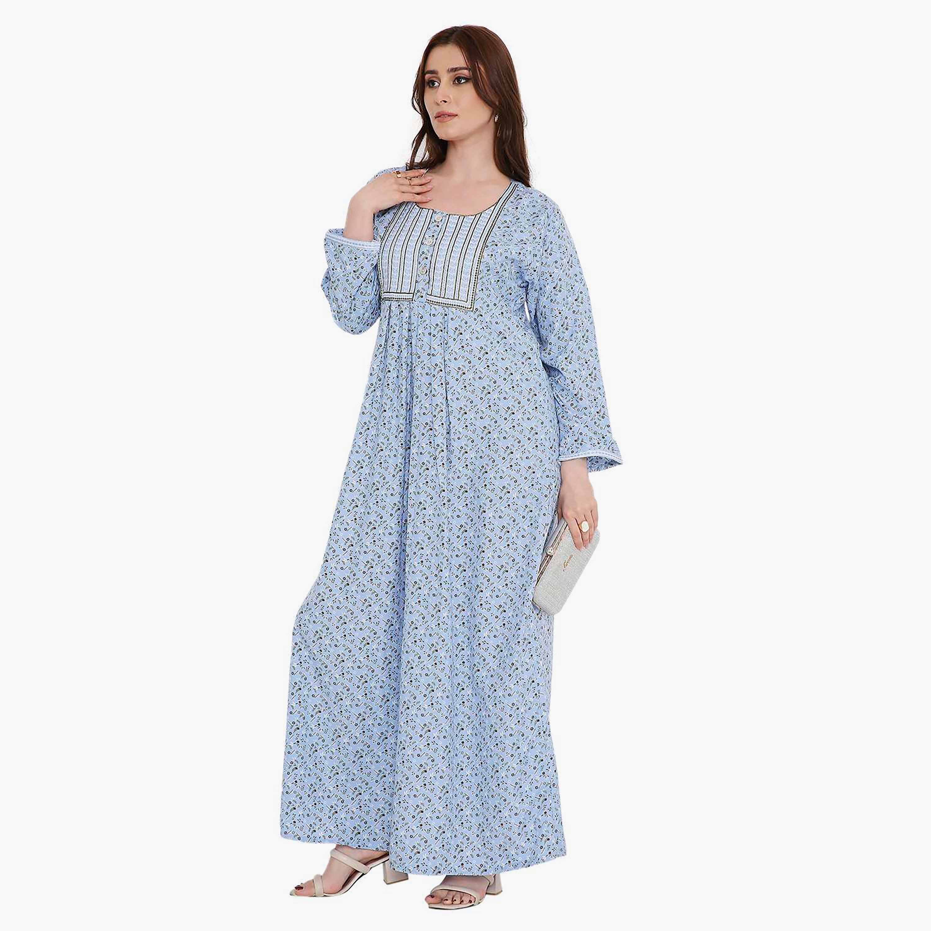 HanaandSara Ditsy Print and Embroidered Yoke Women's Jalabiya-women-arabicclothing-jalabiyas-image-13