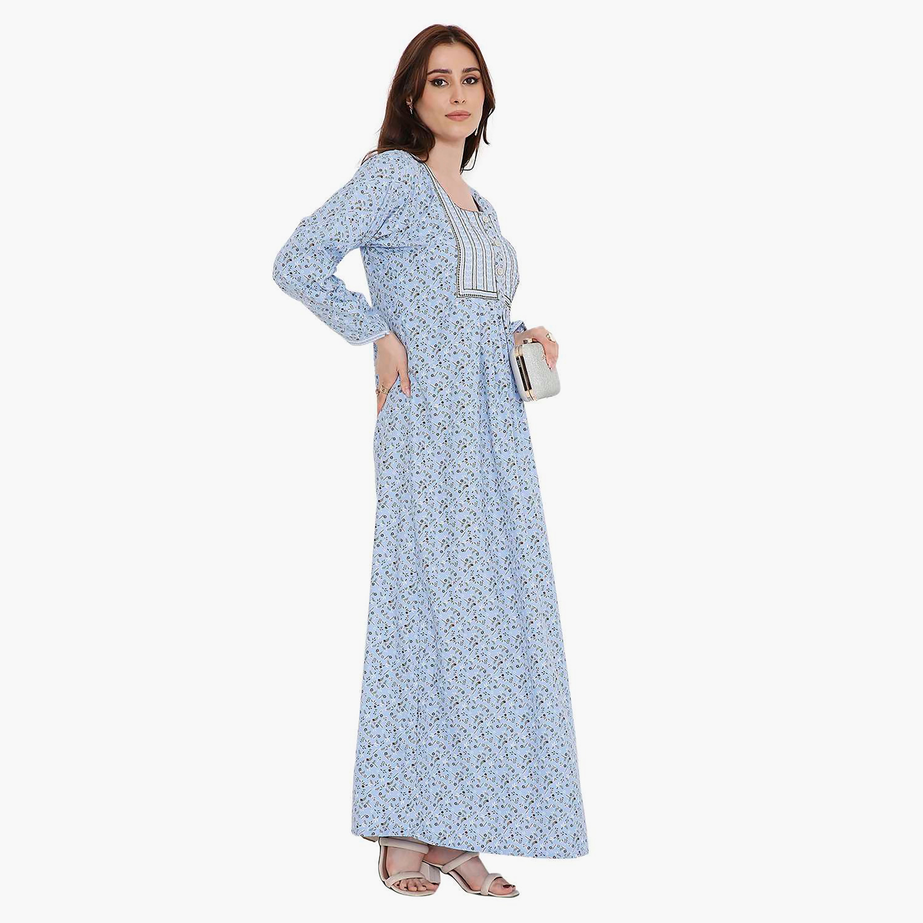 HanaandSara Ditsy Print and Embroidered Yoke Women's Jalabiya-women-arabicclothing-jalabiyas-image-14
