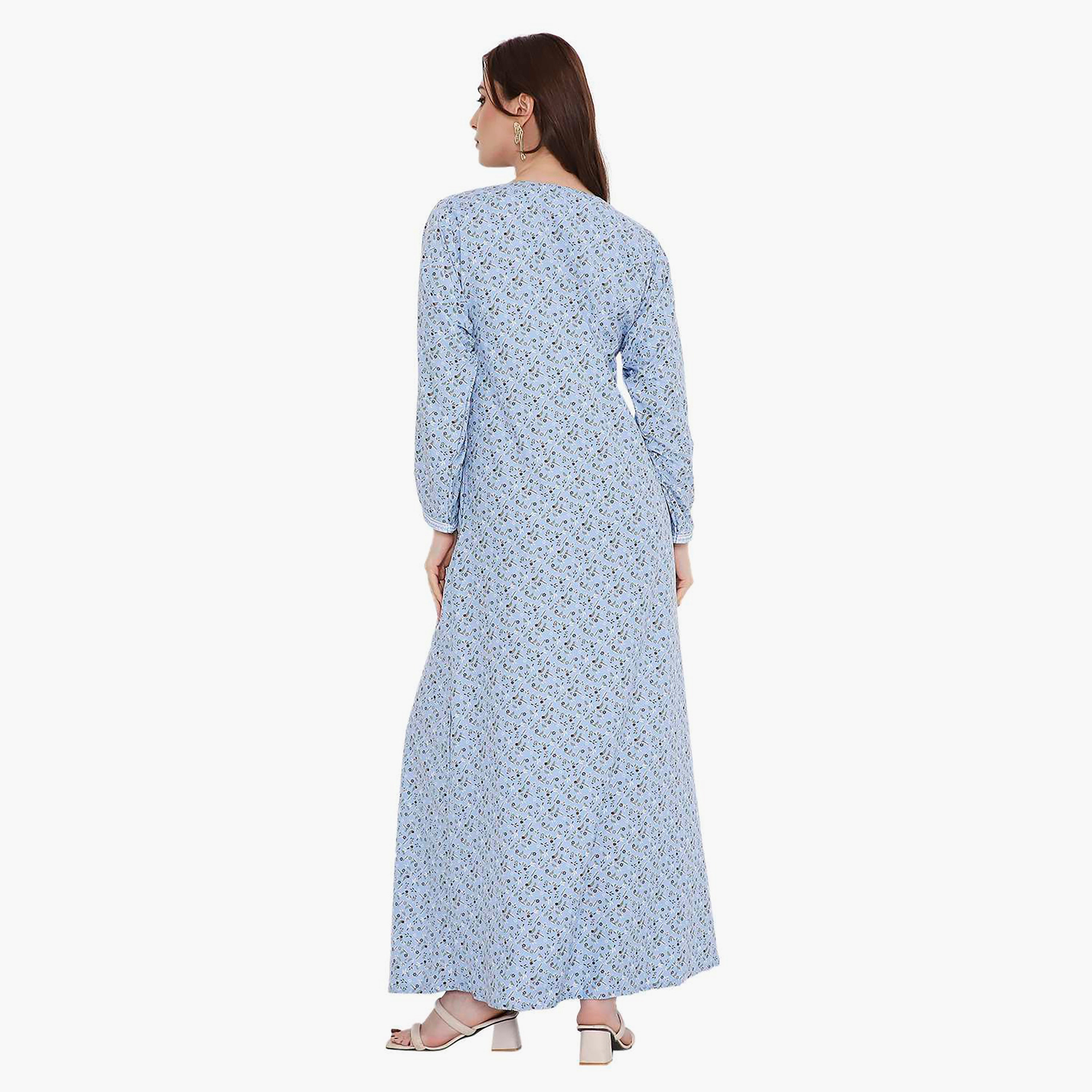 HanaandSara Ditsy Print and Embroidered Yoke Women's Jalabiya-women-arabicclothing-jalabiyas-image-15