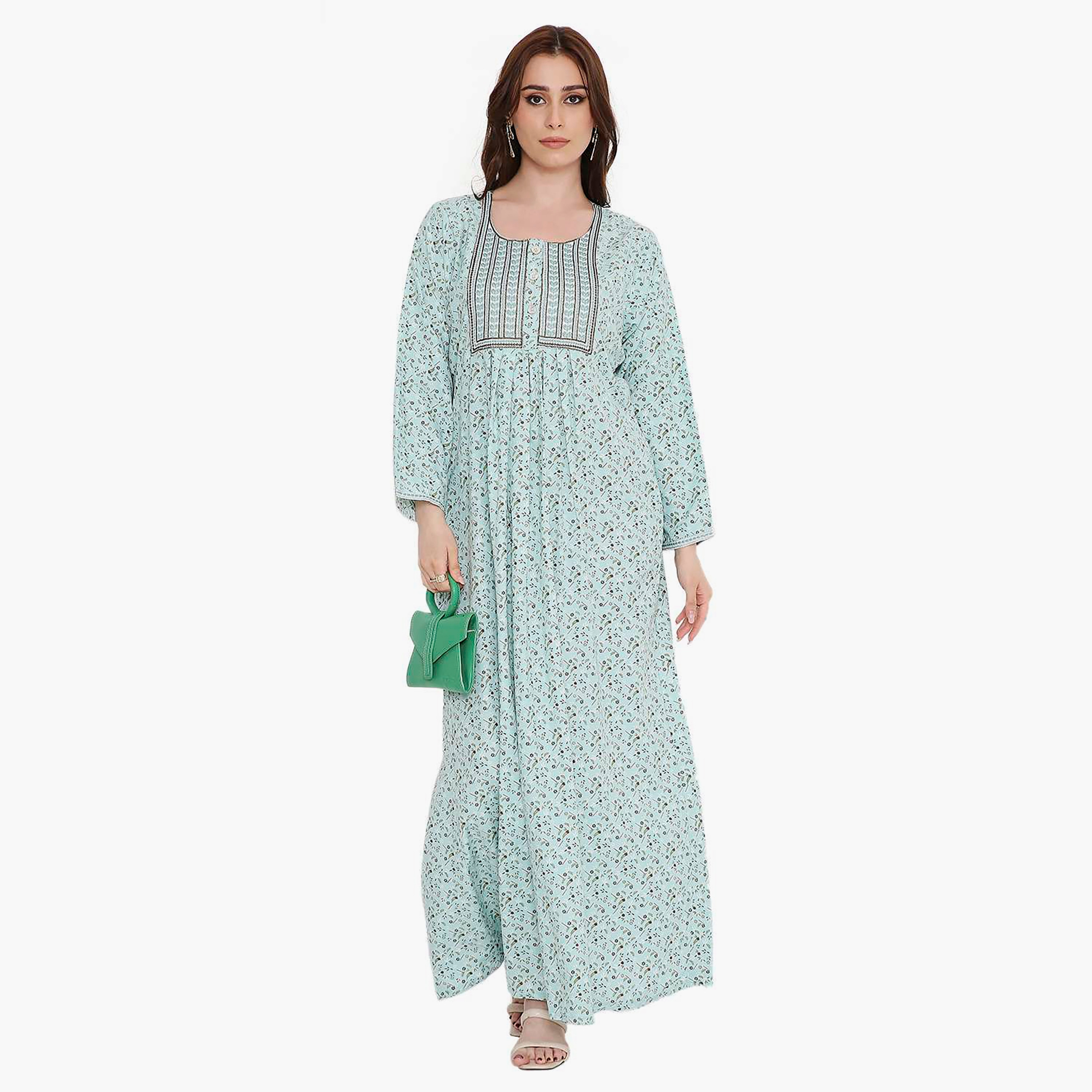جلابية نسائية ديستي مطبوعة ومطرزة من هانا اند سارة-women-arabicclothing-jalabiyas-image-1