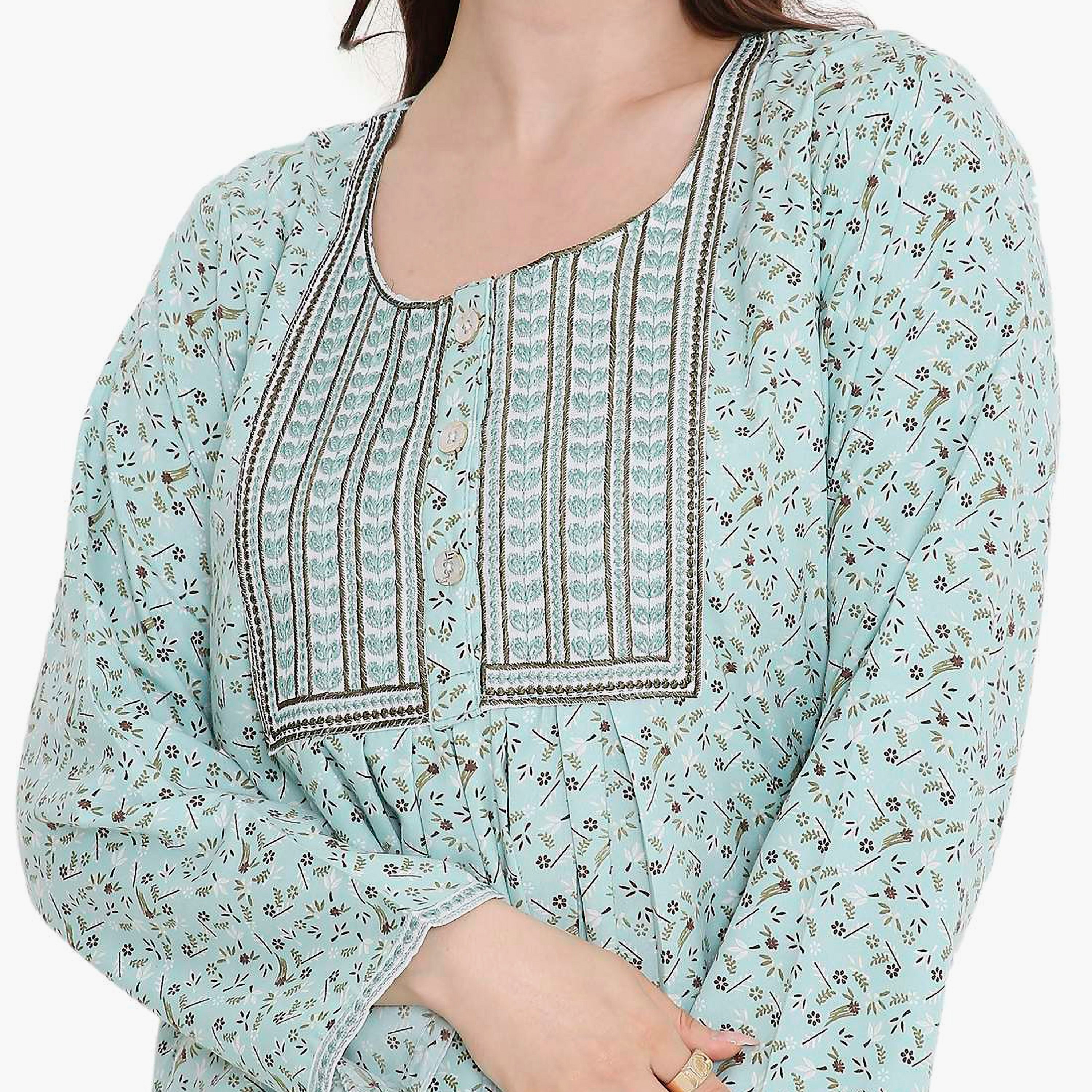 جلابية نسائية ديستي مطبوعة ومطرزة من هانا اند سارة-women-arabicclothing-jalabiyas-image-2