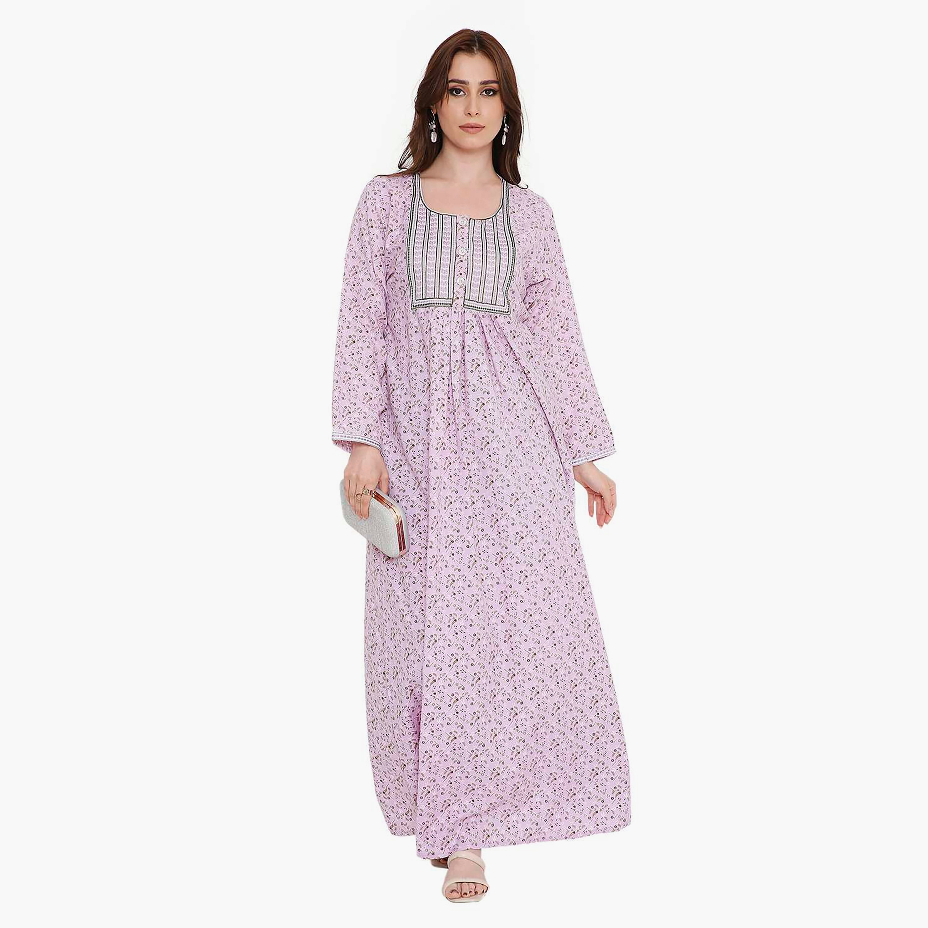 HanaandSara Ditsy Print and Embroidered Yoke Women's Jalabiya-women-arabicclothing-jalabiyas-image-6