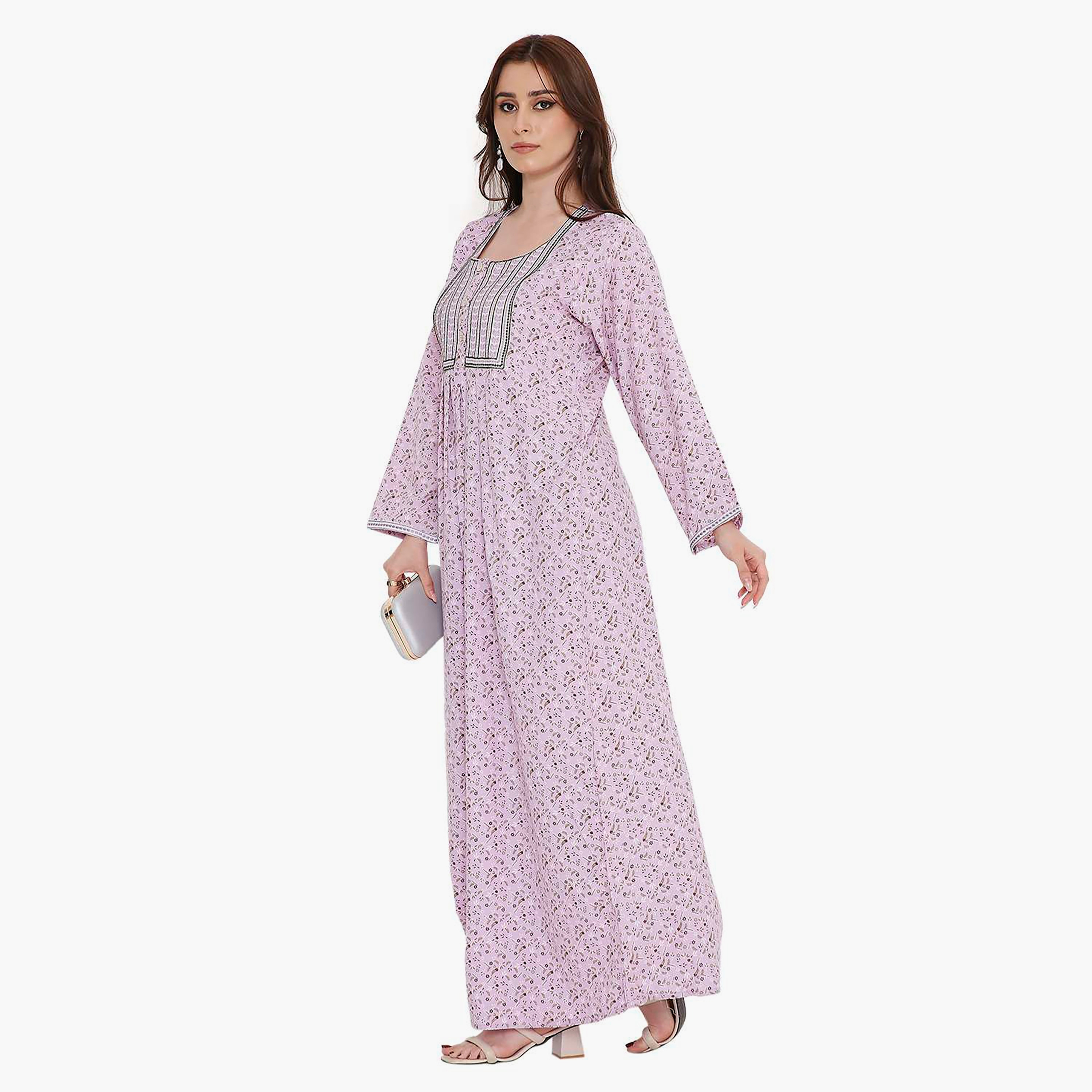 HanaandSara Ditsy Print and Embroidered Yoke Women's Jalabiya-women-arabicclothing-jalabiyas-image-8