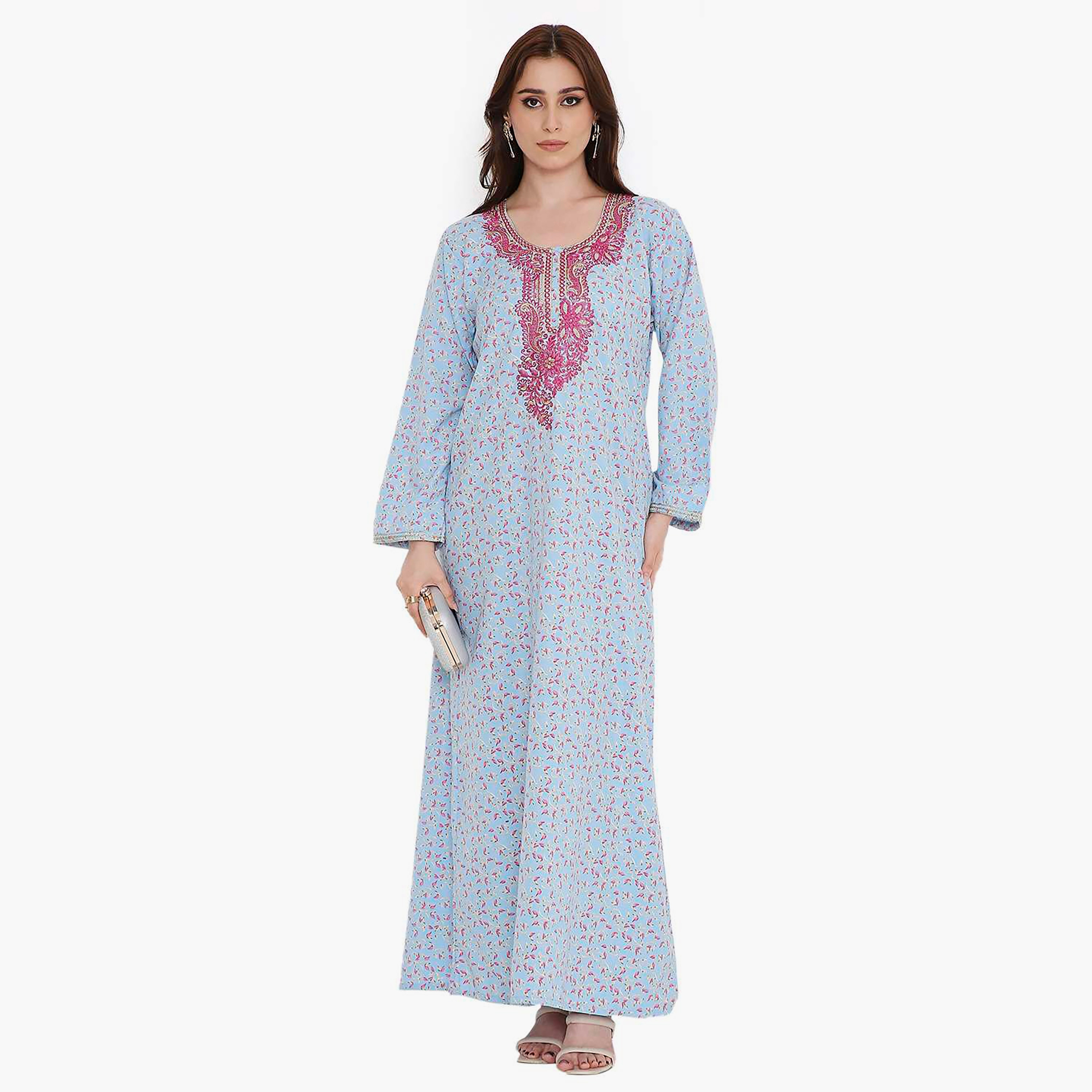 HanaandSara Scattered Print and Embroidered Yoke Women's Jalabiya-women-arabicclothing-jalabiyas-image-6