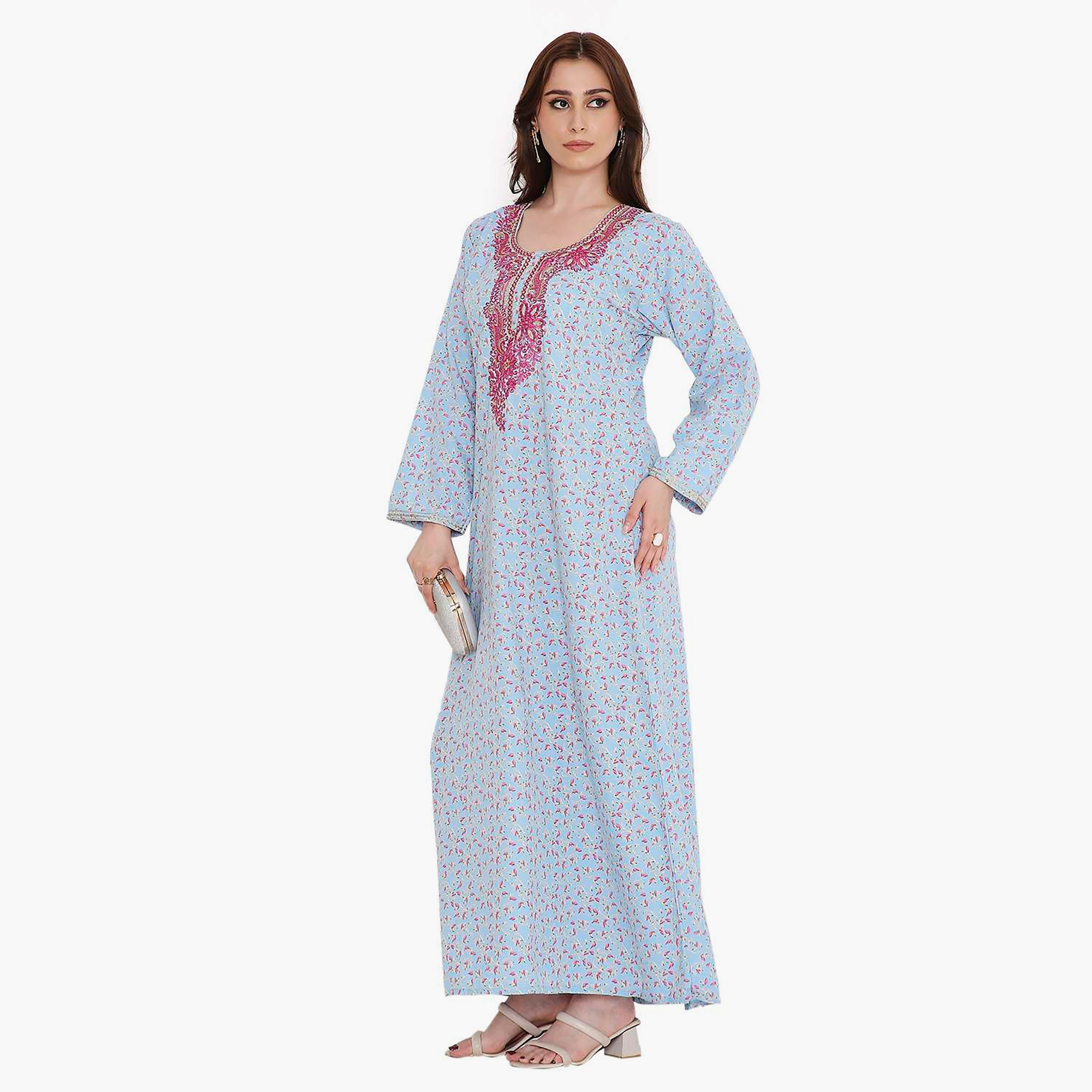 HanaandSara Scattered Print and Embroidered Yoke Women's Jalabiya-women-arabicclothing-jalabiyas-image-8
