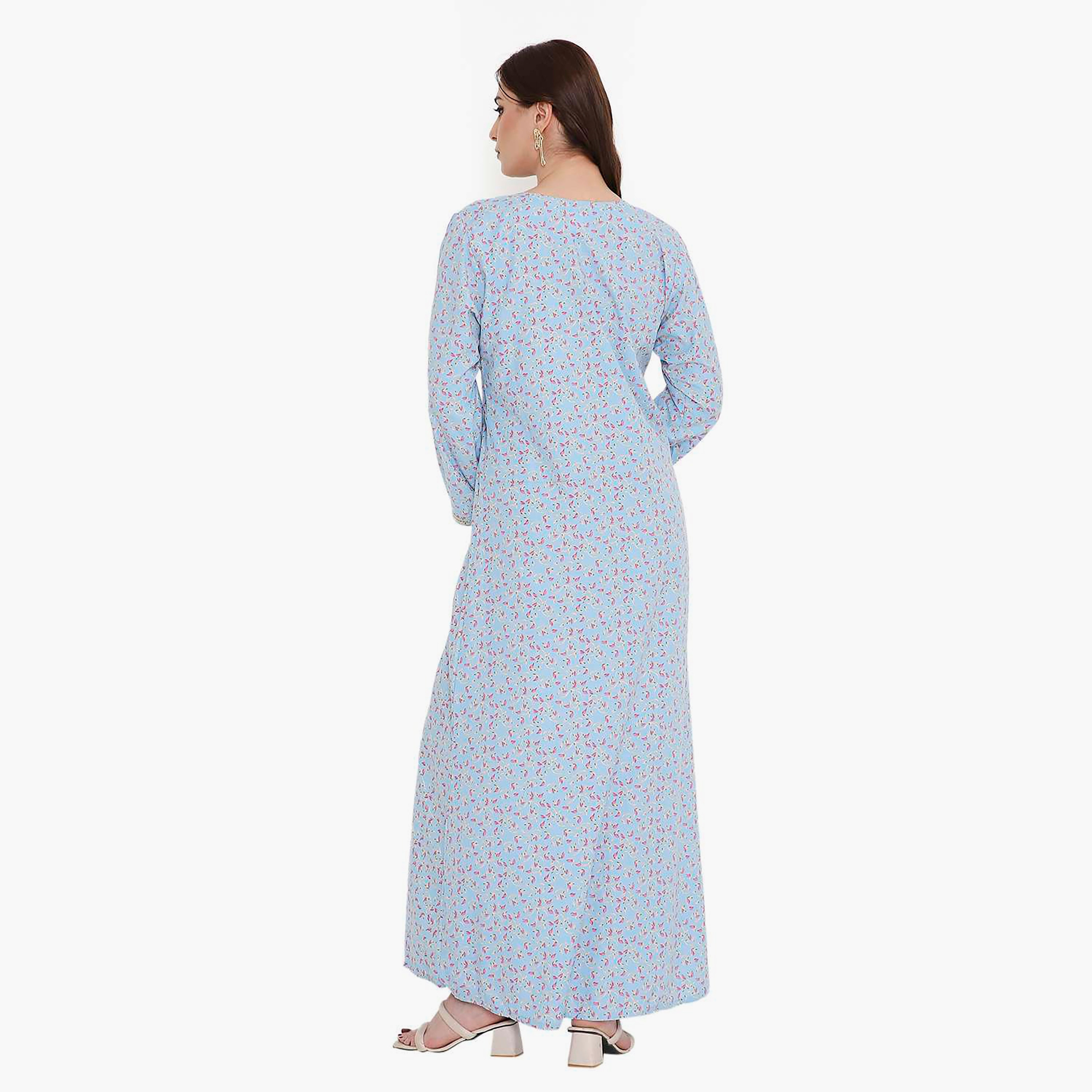 HanaandSara Scattered Print and Embroidered Yoke Women's Jalabiya-women-arabicclothing-jalabiyas-image-10