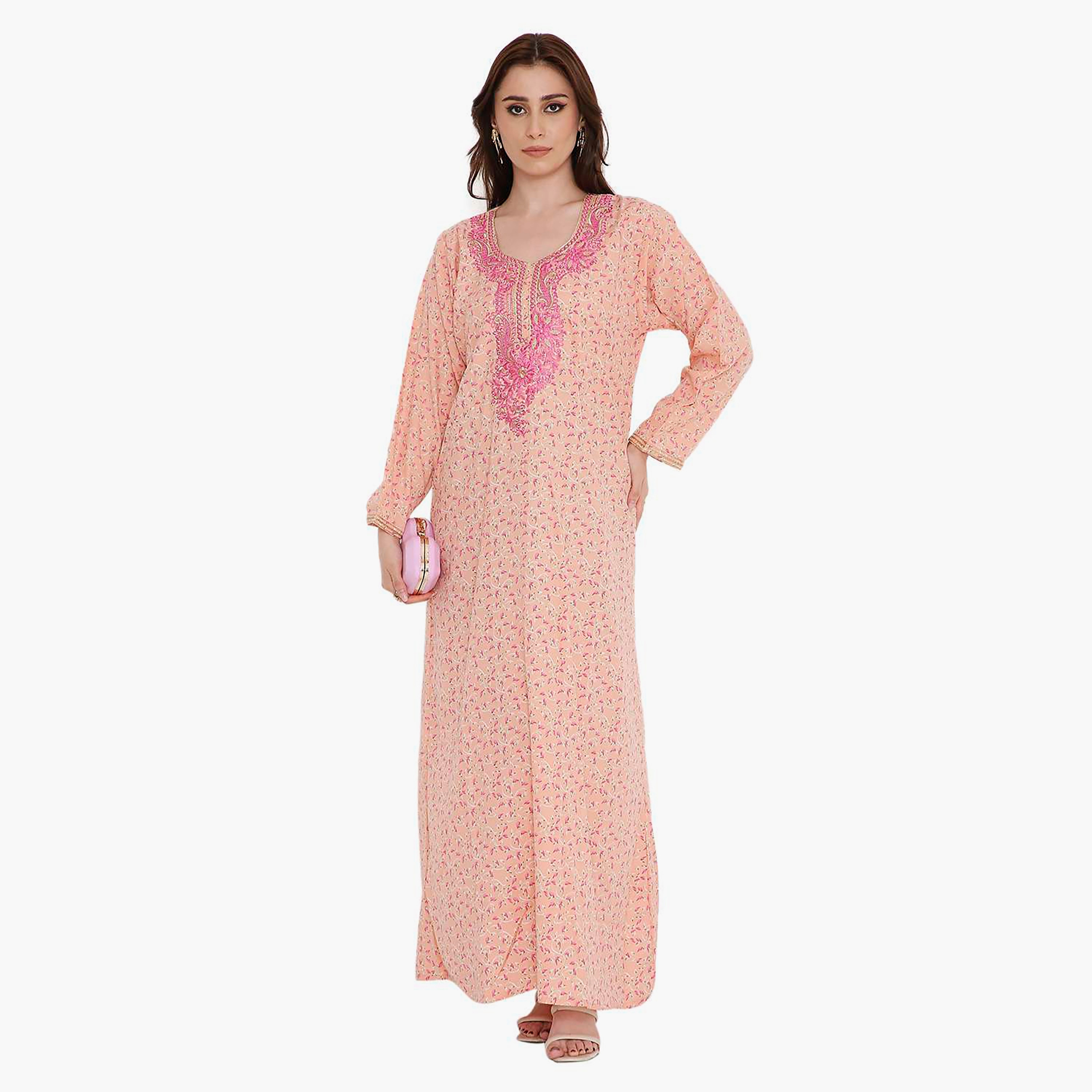 HanaandSara Scattered Print and Embroidered Yoke Women's Jalabiya-women-arabicclothing-jalabiyas-image-1