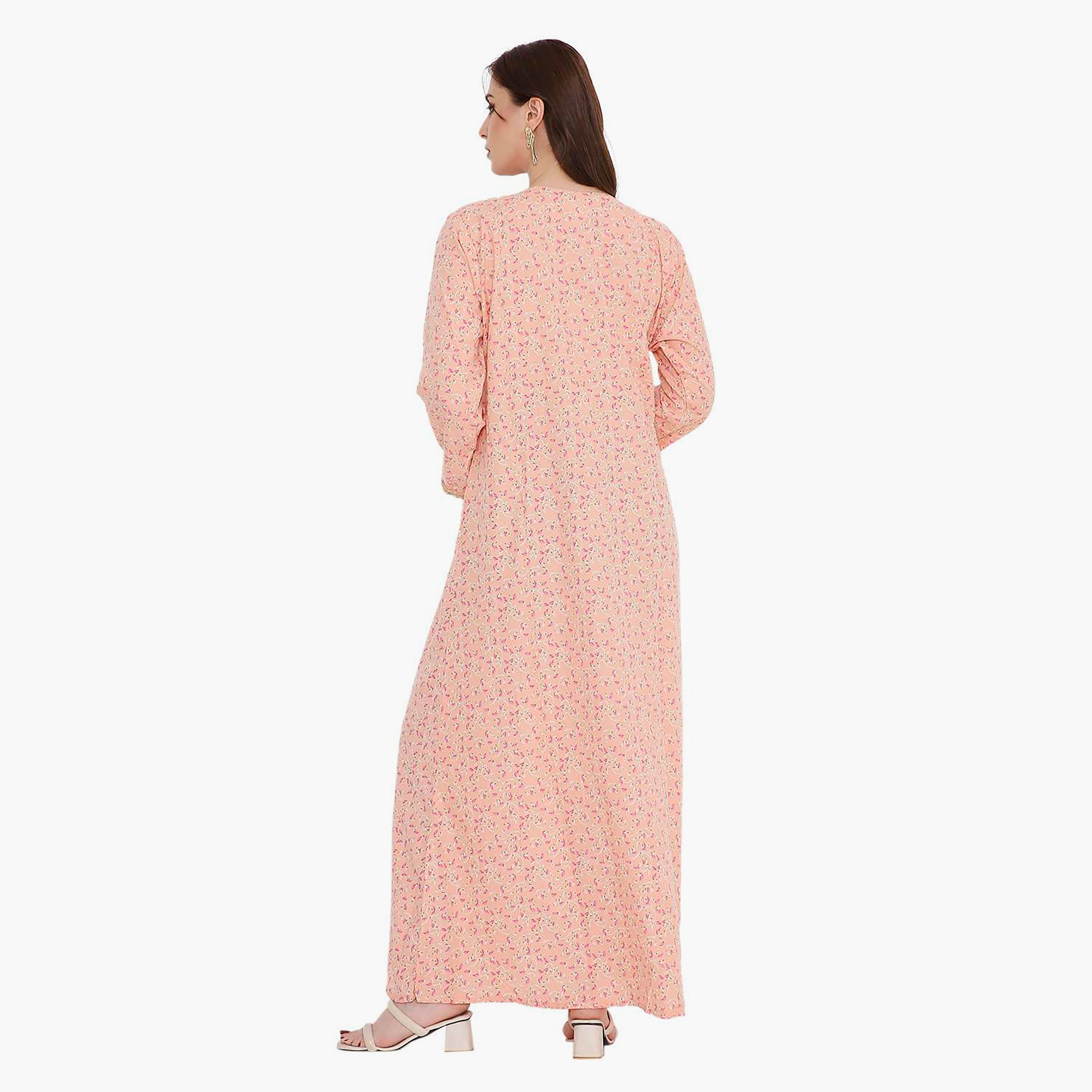 HanaandSara Scattered Print and Embroidered Yoke Women's Jalabiya-women-arabicclothing-jalabiyas-image-5