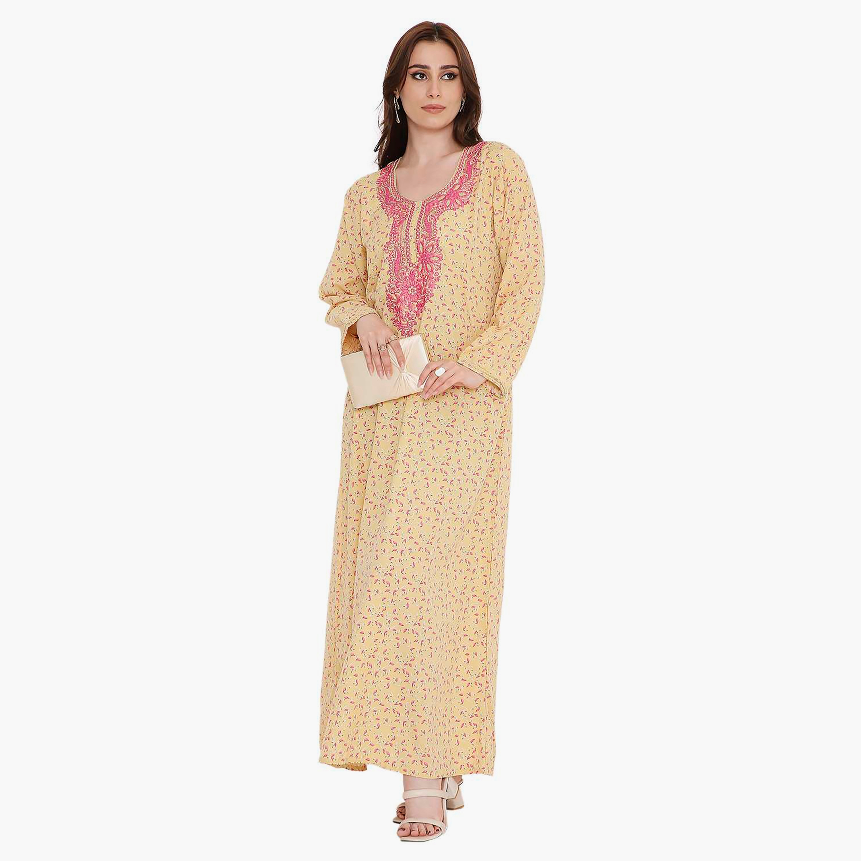 HanaandSara Scattered Print and Embroidered Yoke Women's Jalabiya-women-arabicclothing-jalabiyas-image-11