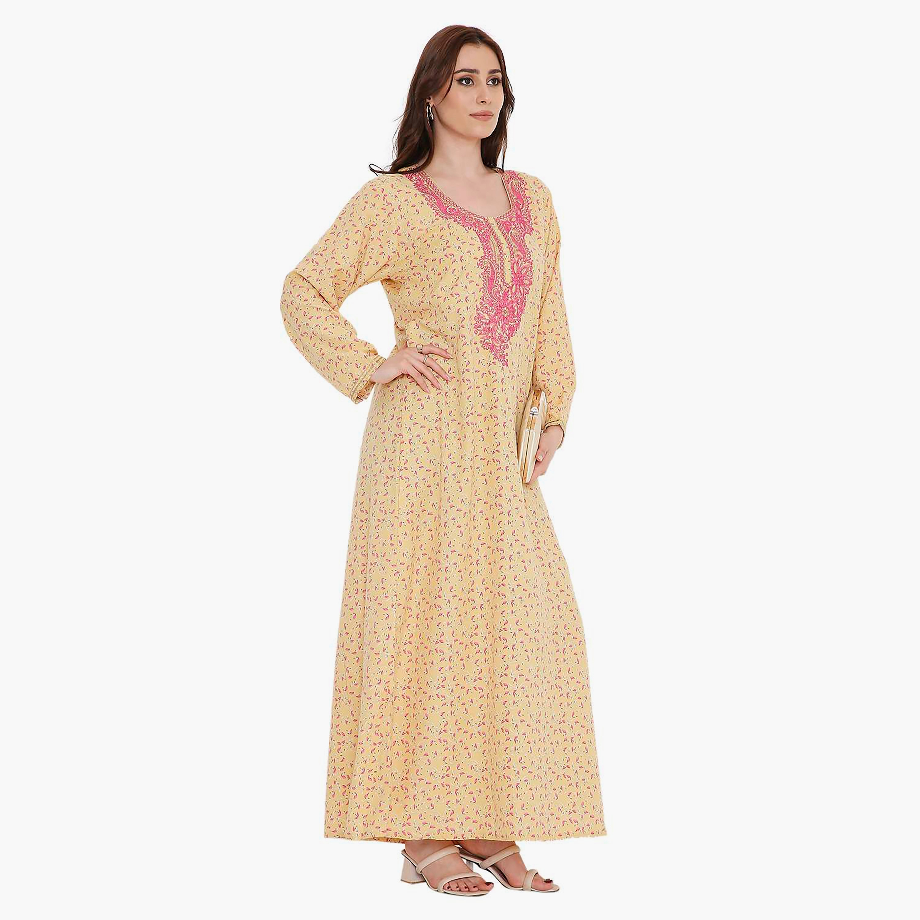 HanaandSara Scattered Print and Embroidered Yoke Women's Jalabiya-women-arabicclothing-jalabiyas-image-14