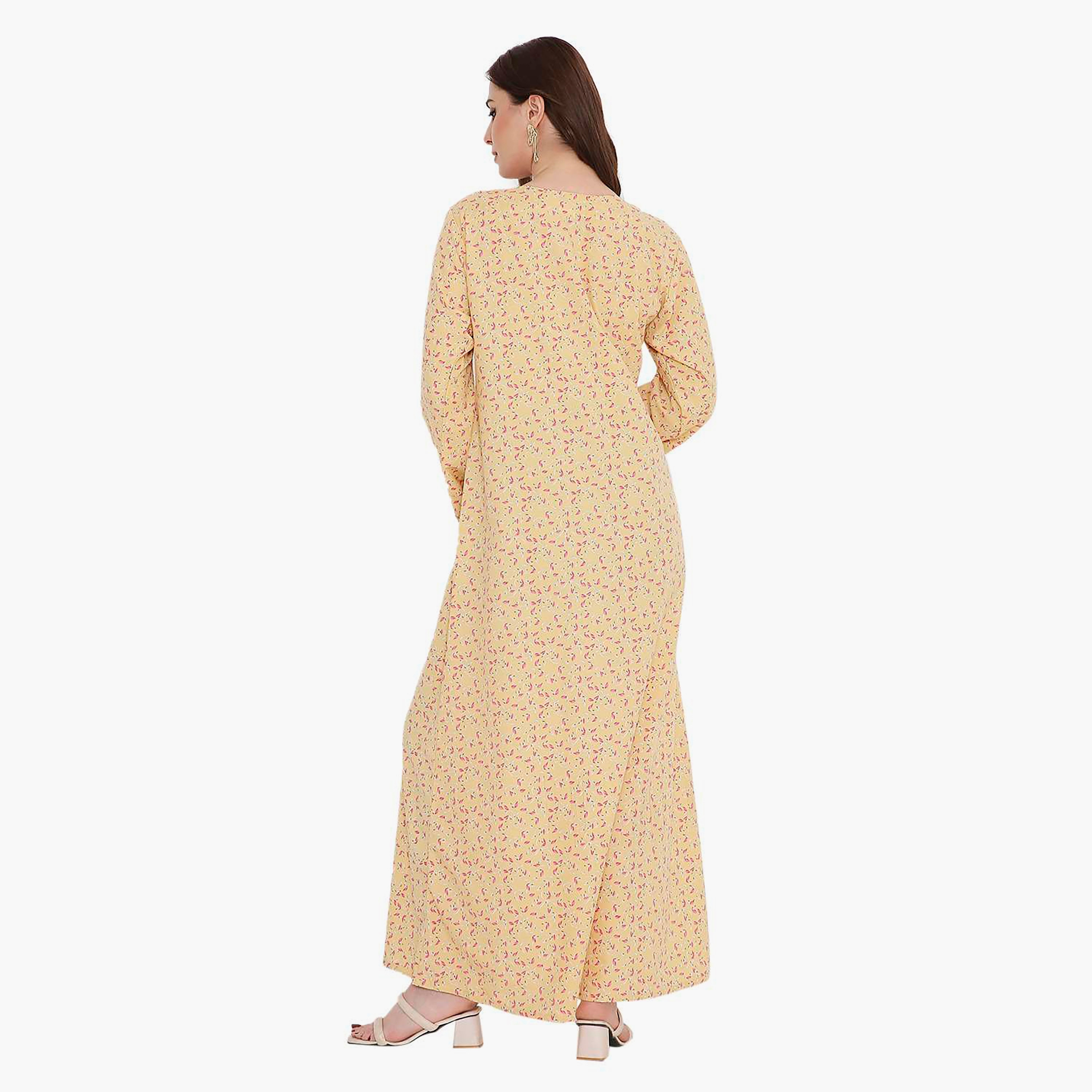 HanaandSara Scattered Print and Embroidered Yoke Women's Jalabiya-women-arabicclothing-jalabiyas-image-15