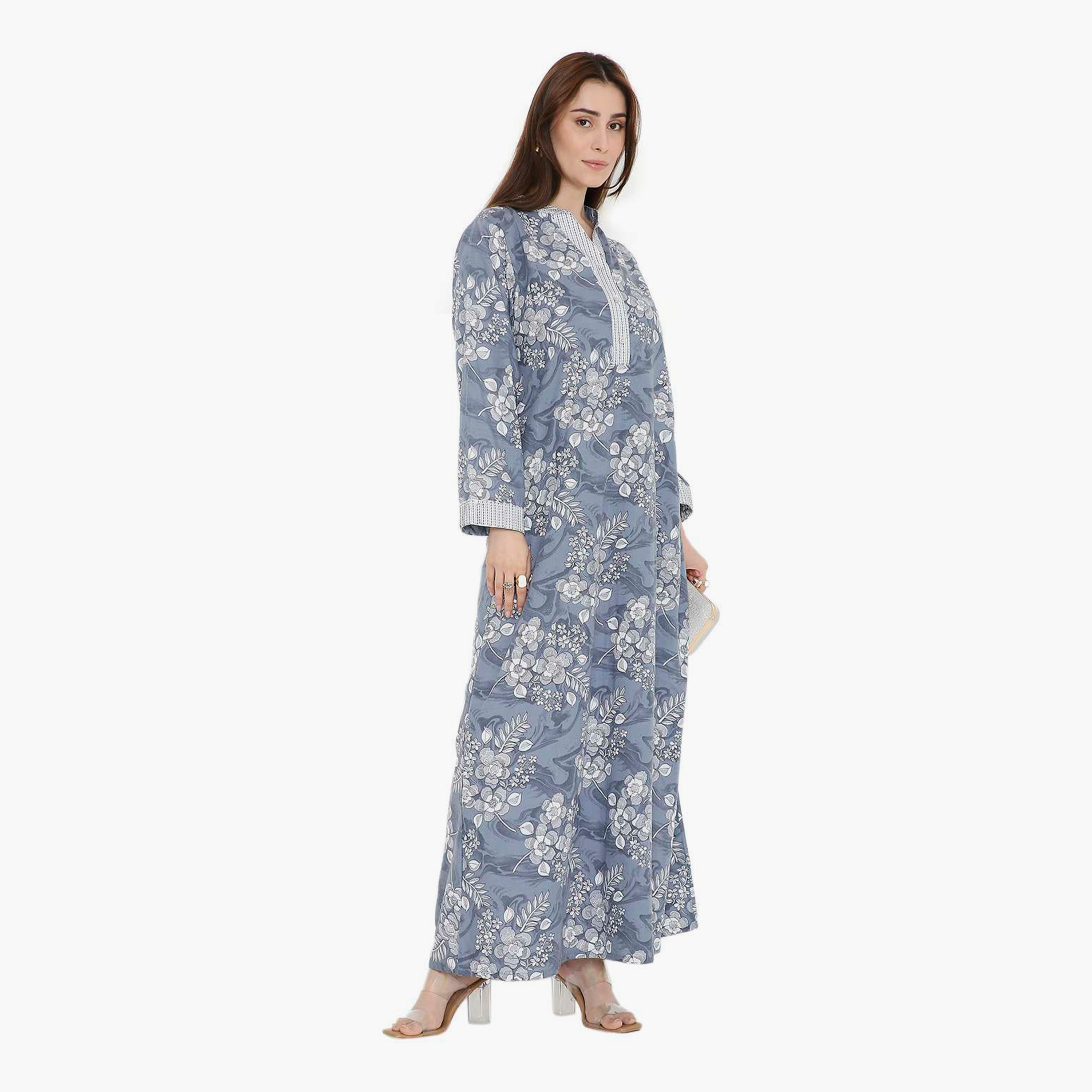 جلابية نسائية بطبعة زهور وياقة صينية من هنا أند سارة-women-arabicclothing-jalabiyas-image-13