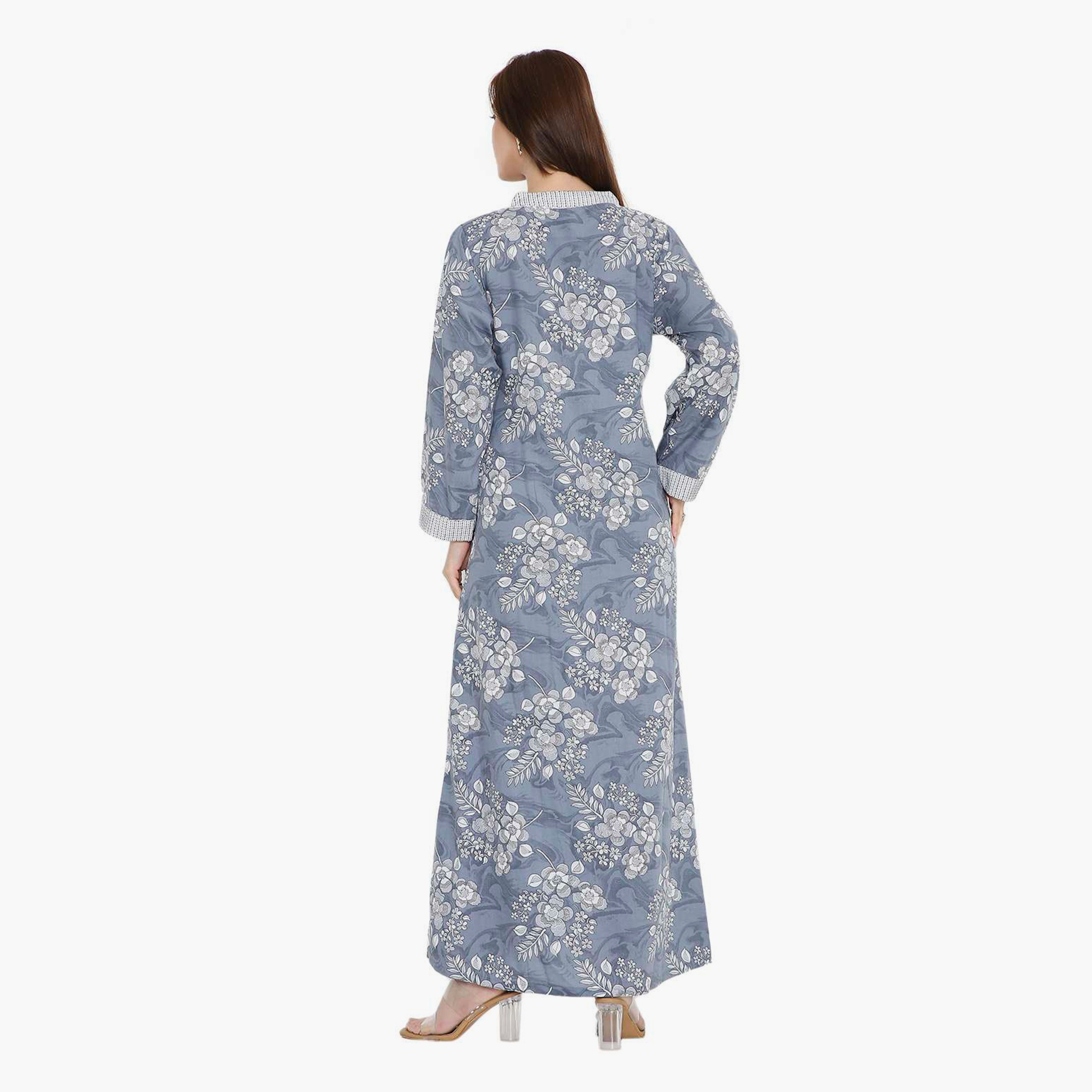 جلابية نسائية بطبعة زهور وياقة صينية من هنا أند سارة-women-arabicclothing-jalabiyas-image-15