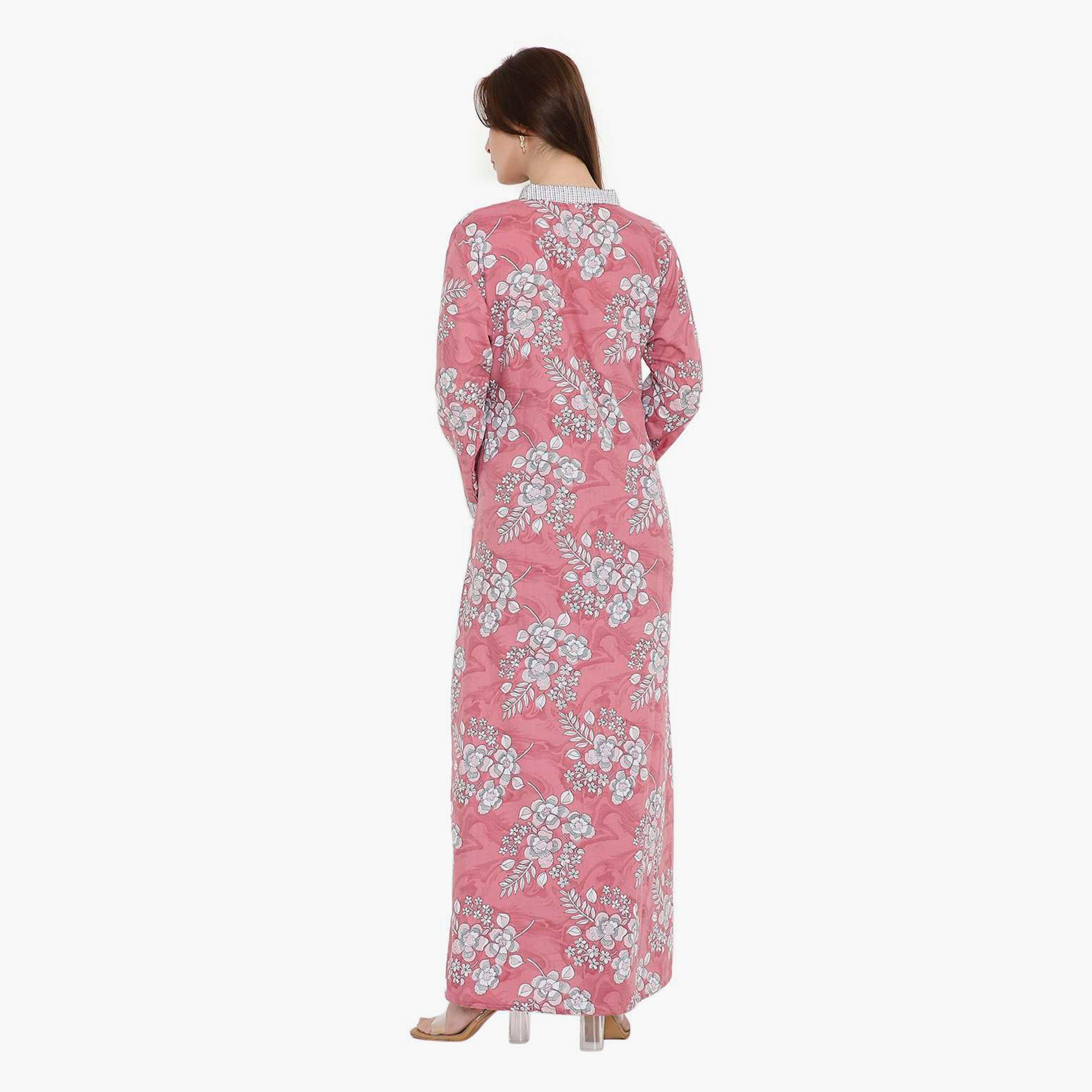 جلابية نسائية بطبعة زهور وياقة صينية من هنا أند سارة-women-arabicclothing-jalabiyas-image-10
