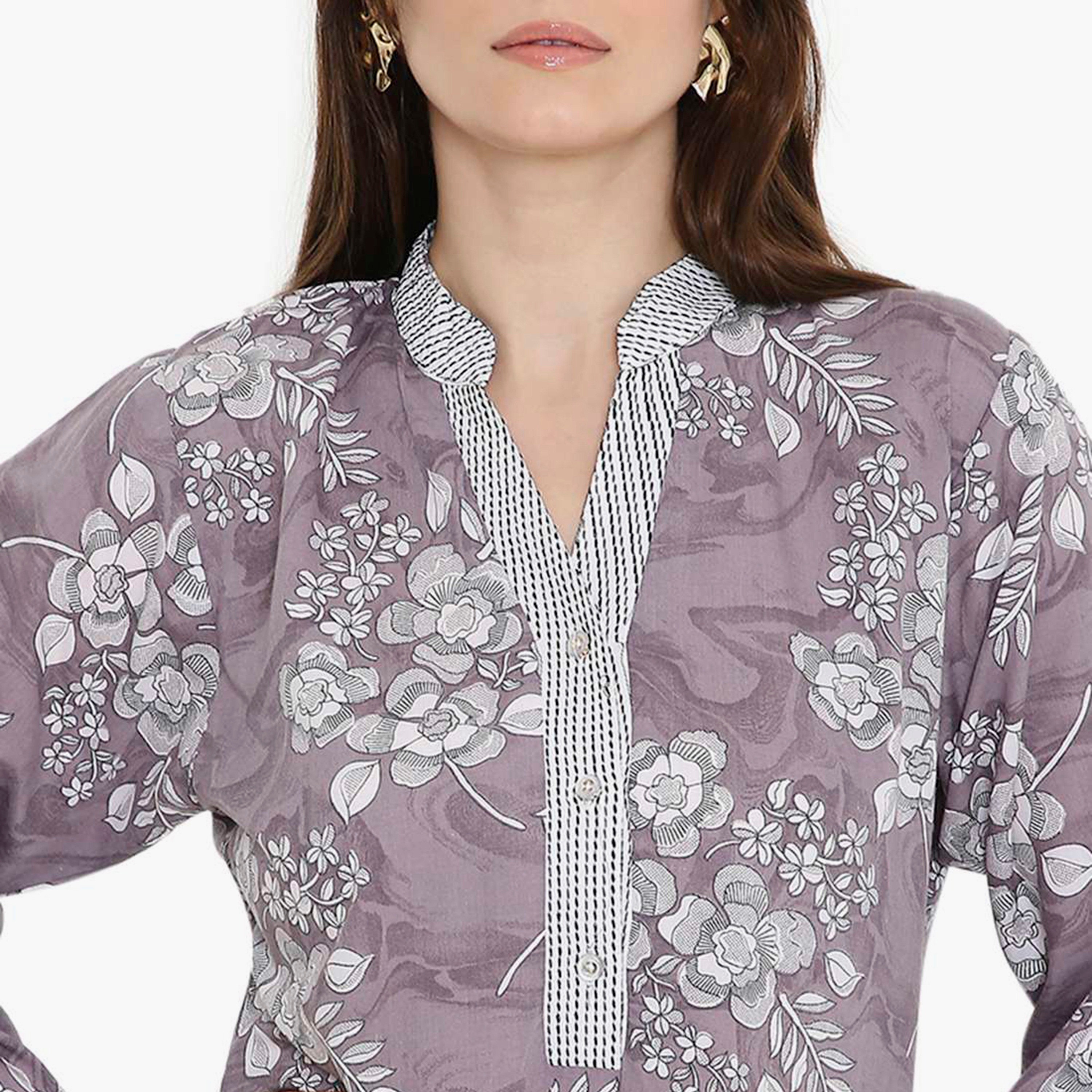 جلابية نسائية بطبعة زهور وياقة صينية من هنا أند سارة-women-arabicclothing-jalabiyas-image-2