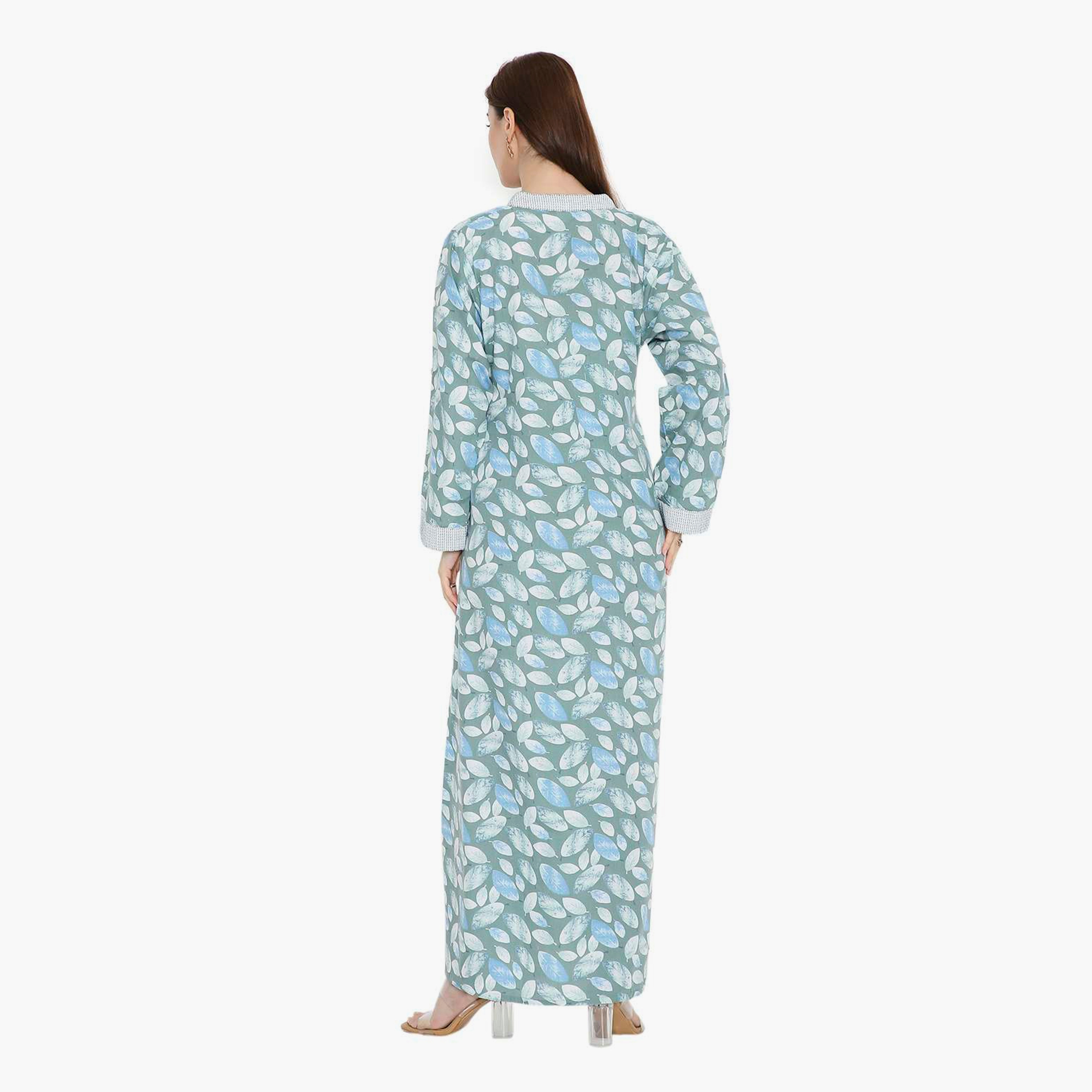 جلابية نسائية بطبعة أوراق الشجر وياقة صينية من هنا أند سارة-women-arabicclothing-jalabiyas-image-15