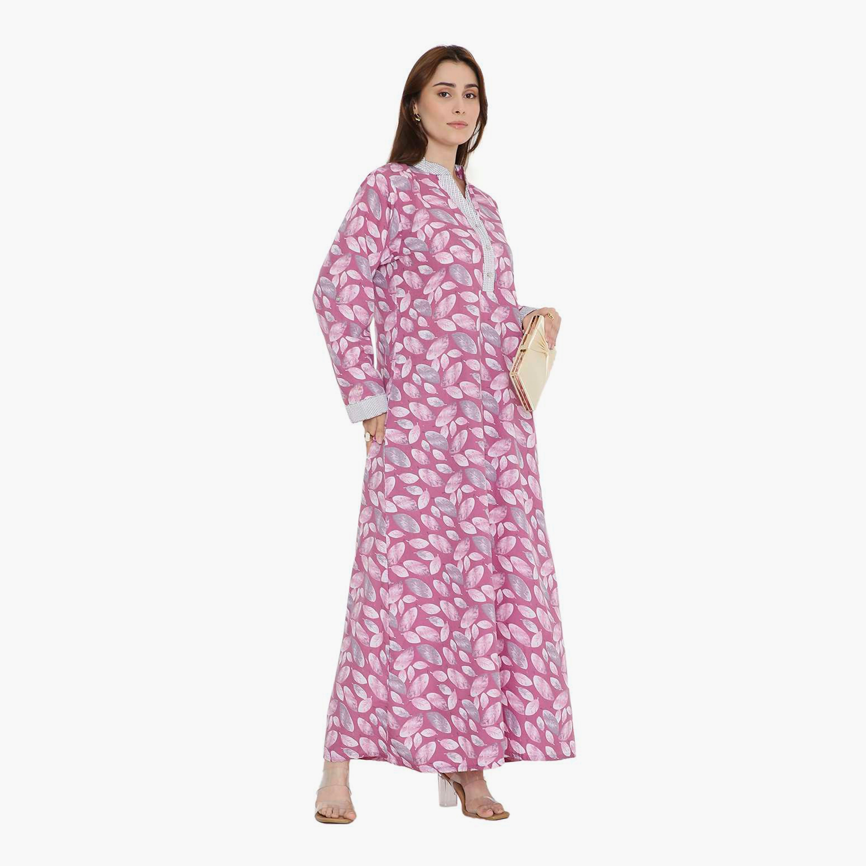 جلابية نسائية بطبعة أوراق الشجر وياقة صينية من هنا أند سارة-women-arabicclothing-jalabiyas-image-8