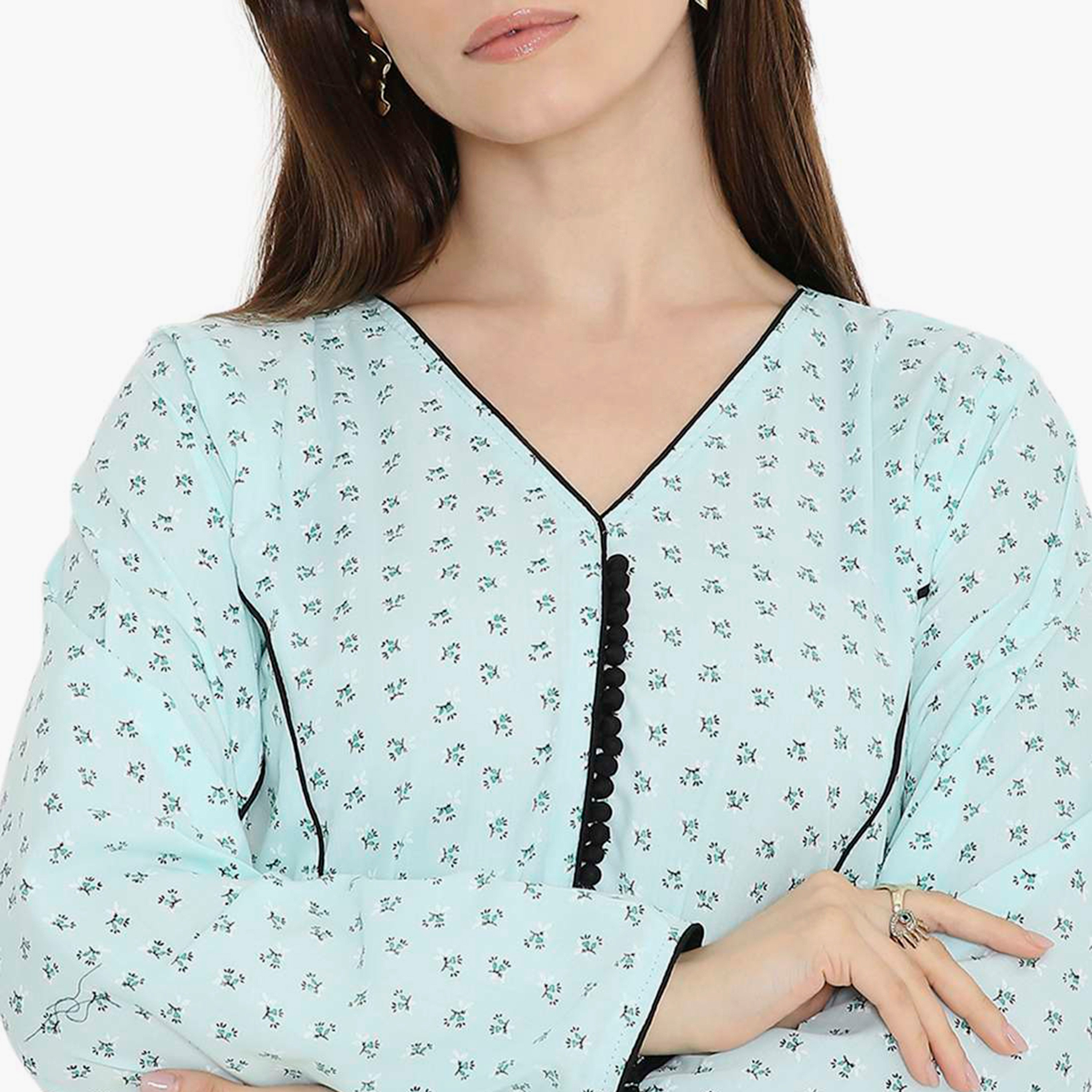 HanaandSara Ditsy Floral Print with Piping Women's Jalabiya-women-arabicclothing-jalabiyas-image-2