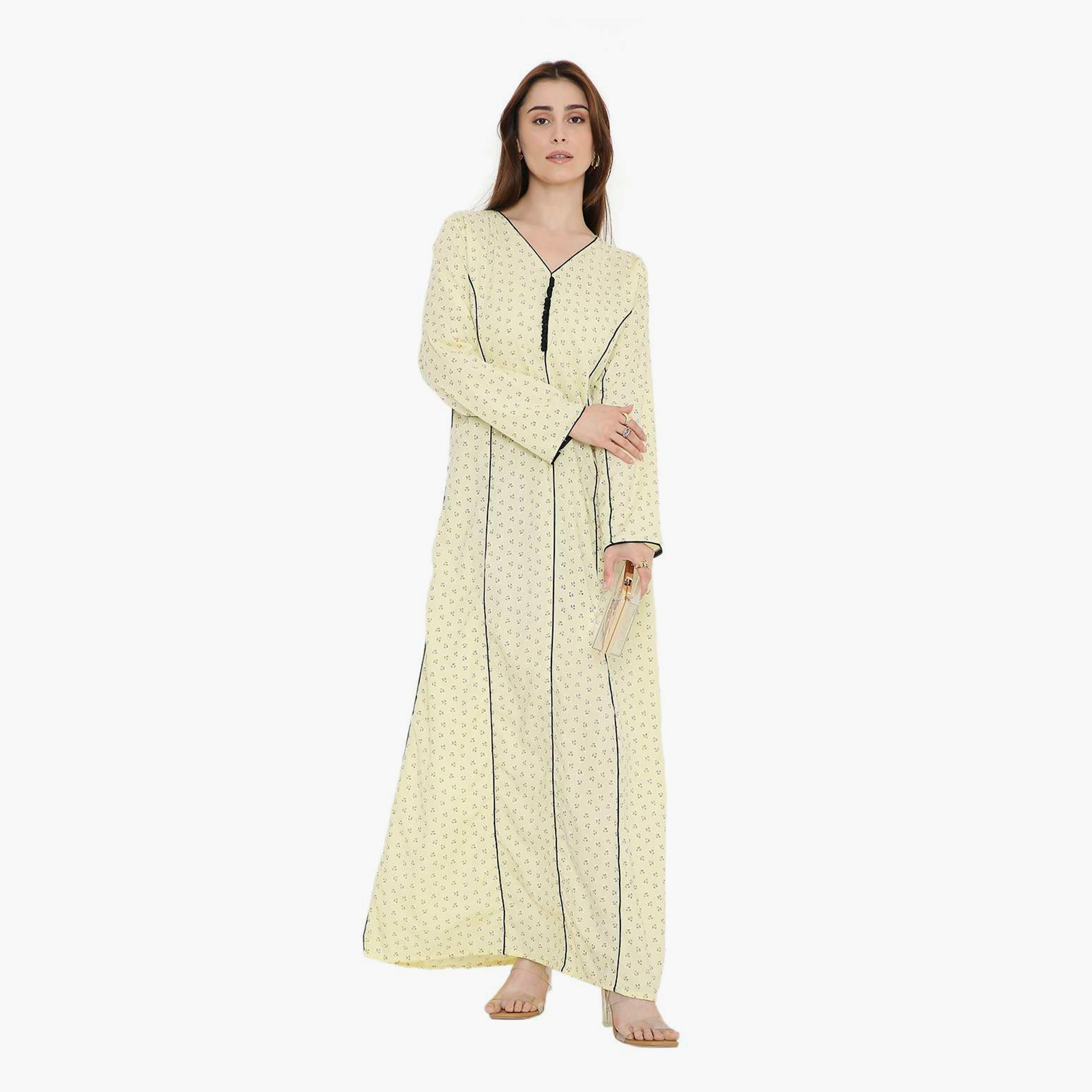 HanaandSara Ditsy Floral Print with Piping Women's Jalabiya-women-arabicclothing-jalabiyas-image-6