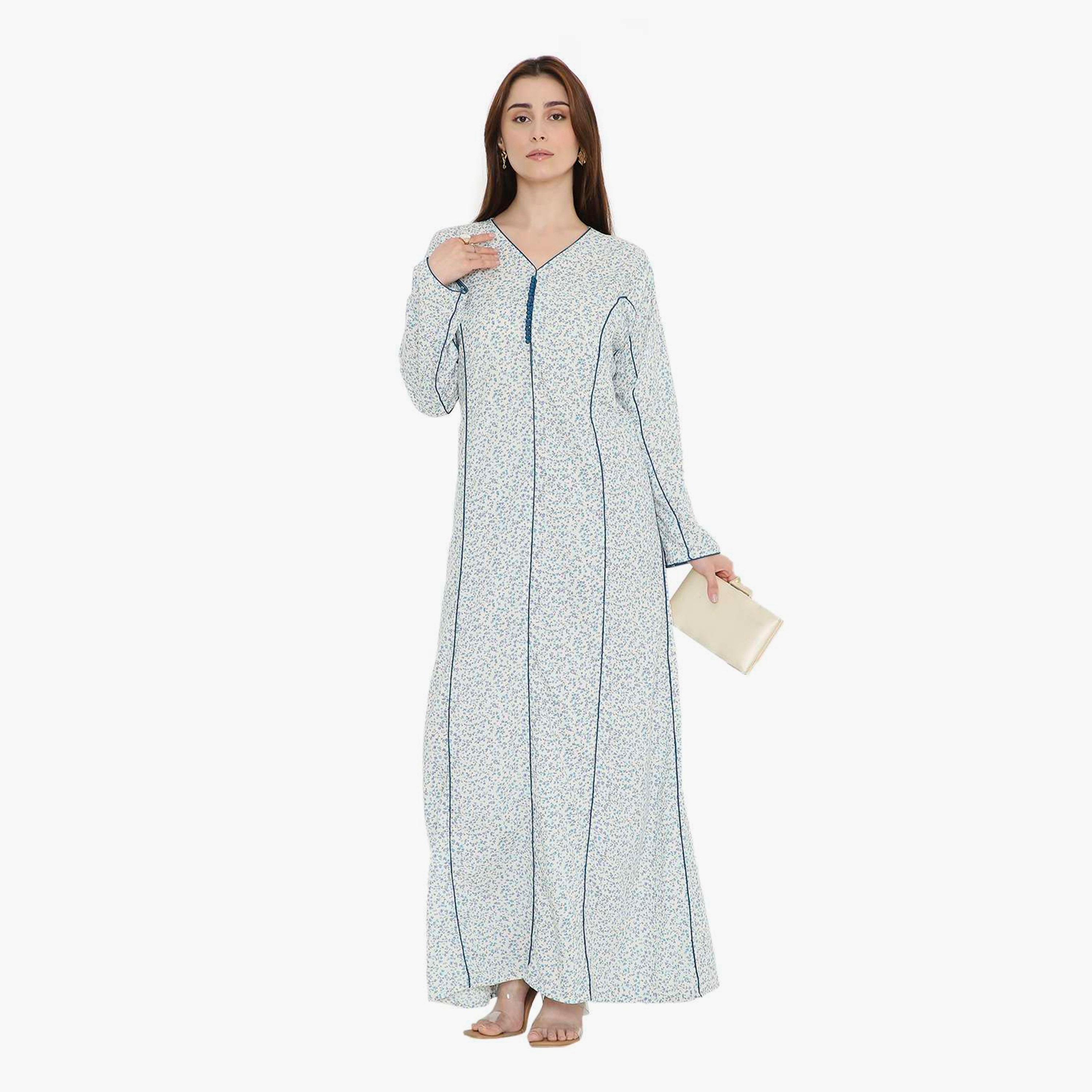 جلابية نسائية بطبعة زهور متناثرة من هنا أند سارة-women-arabicclothing-jalabiyas-image-1