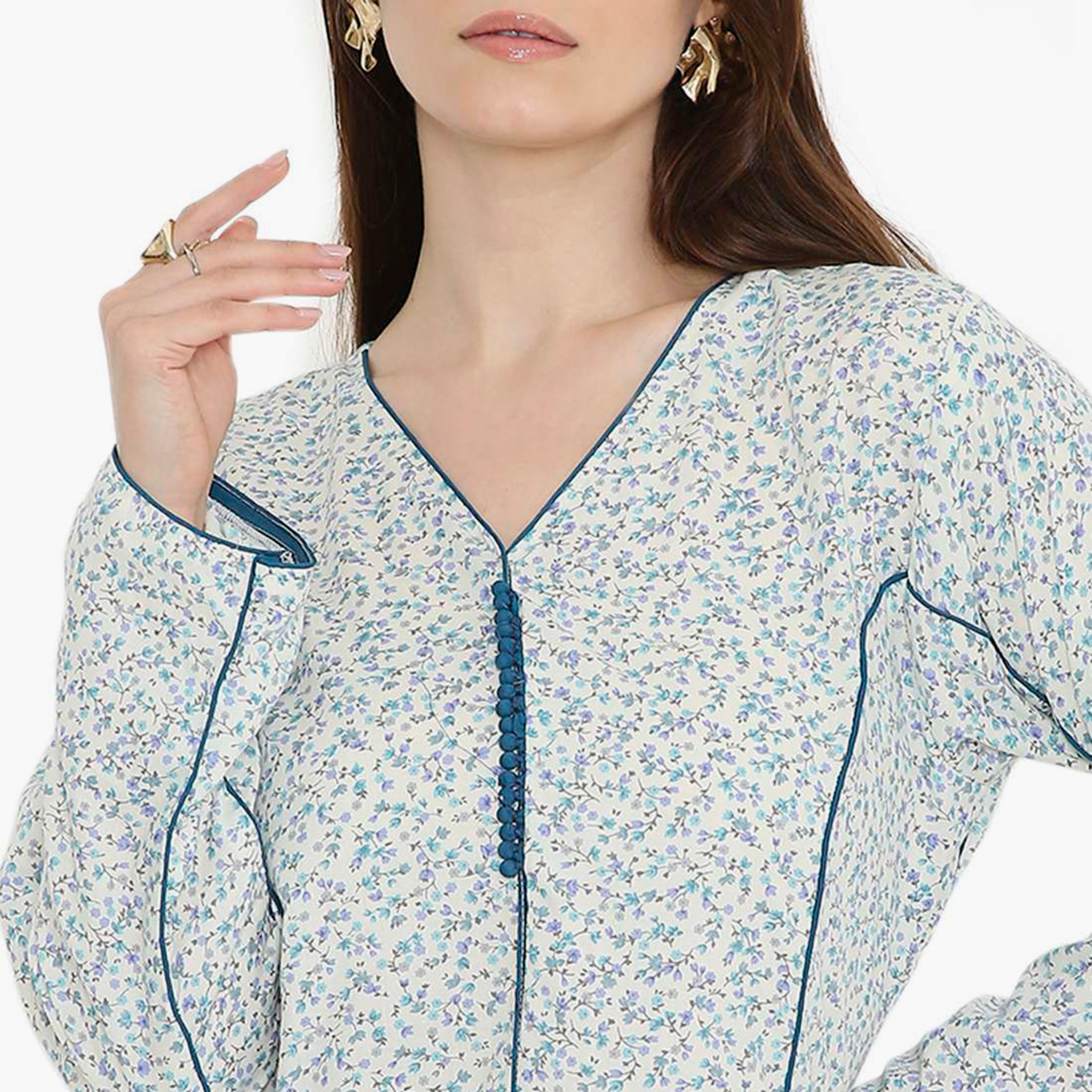 HanaandSara Scattered Floral Print Women's Jalabiya-women-arabicclothing-jalabiyas-image-2