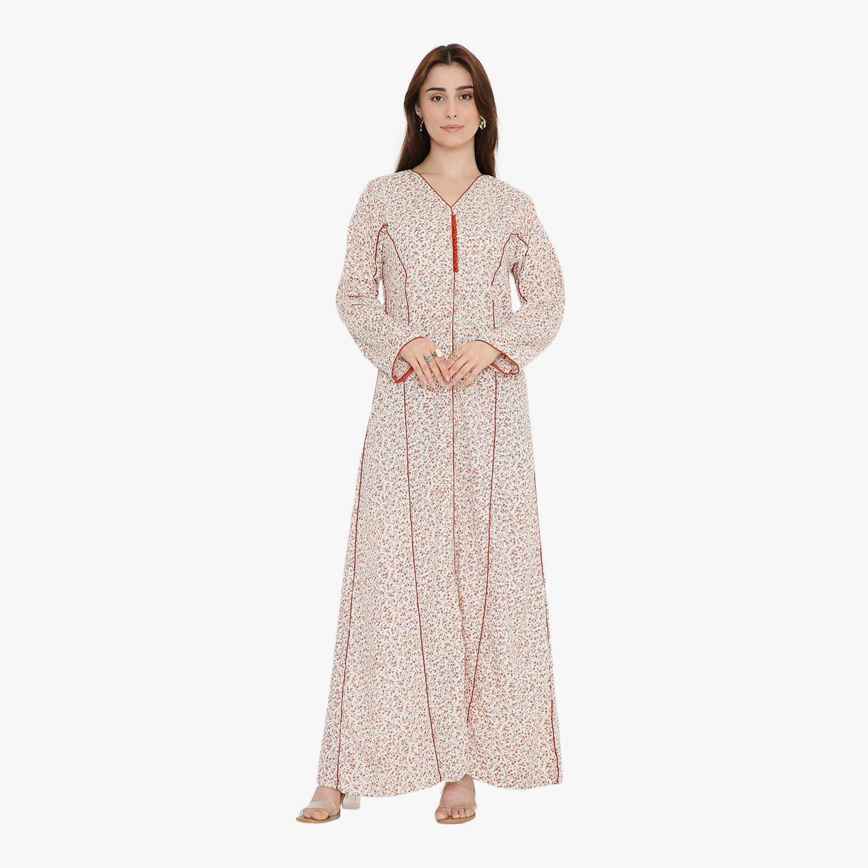 جلابية نسائية بطبعة زهور متناثرة من هنا أند سارة-women-arabicclothing-jalabiyas-image-6