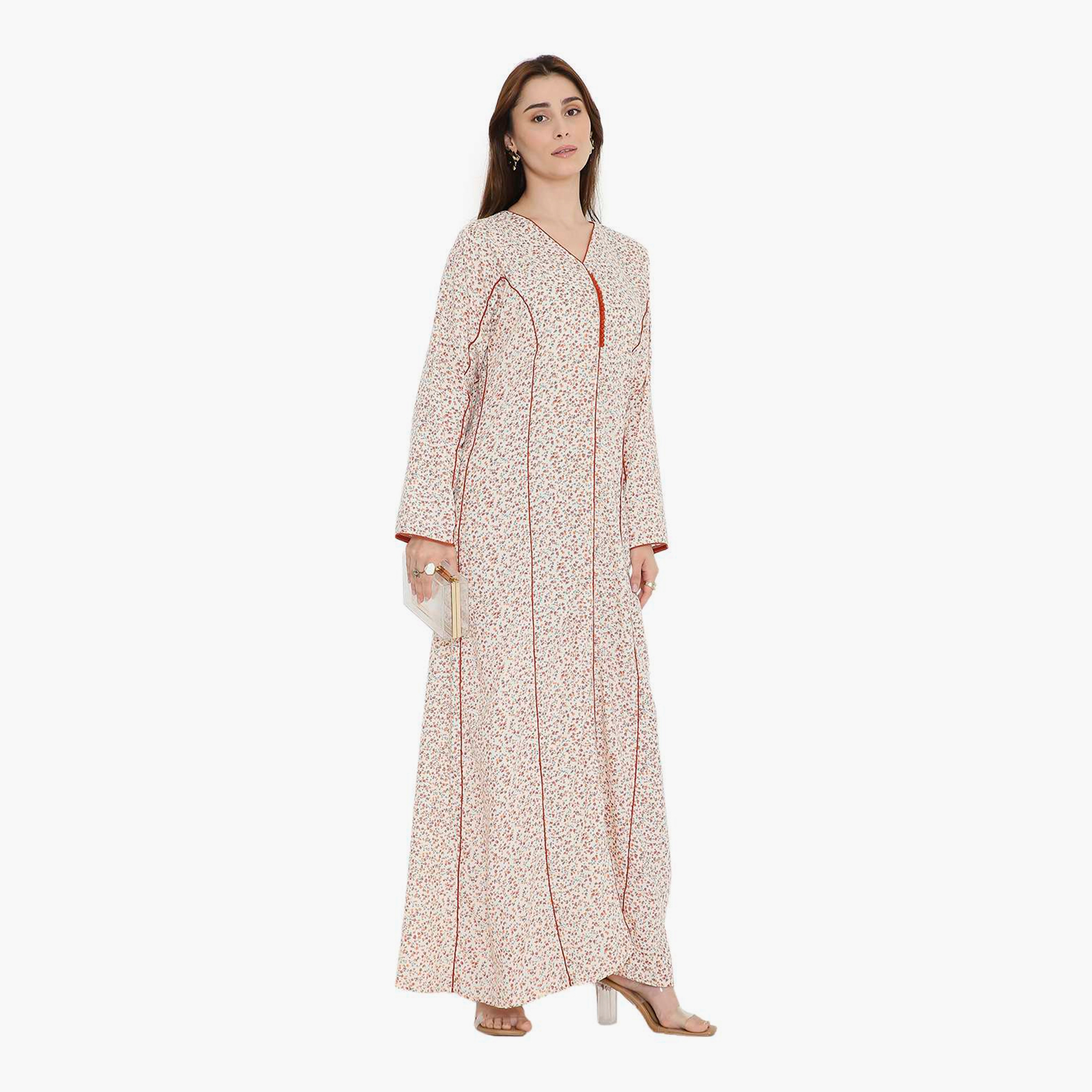 جلابية نسائية بطبعة زهور متناثرة من هنا أند سارة-women-arabicclothing-jalabiyas-image-8