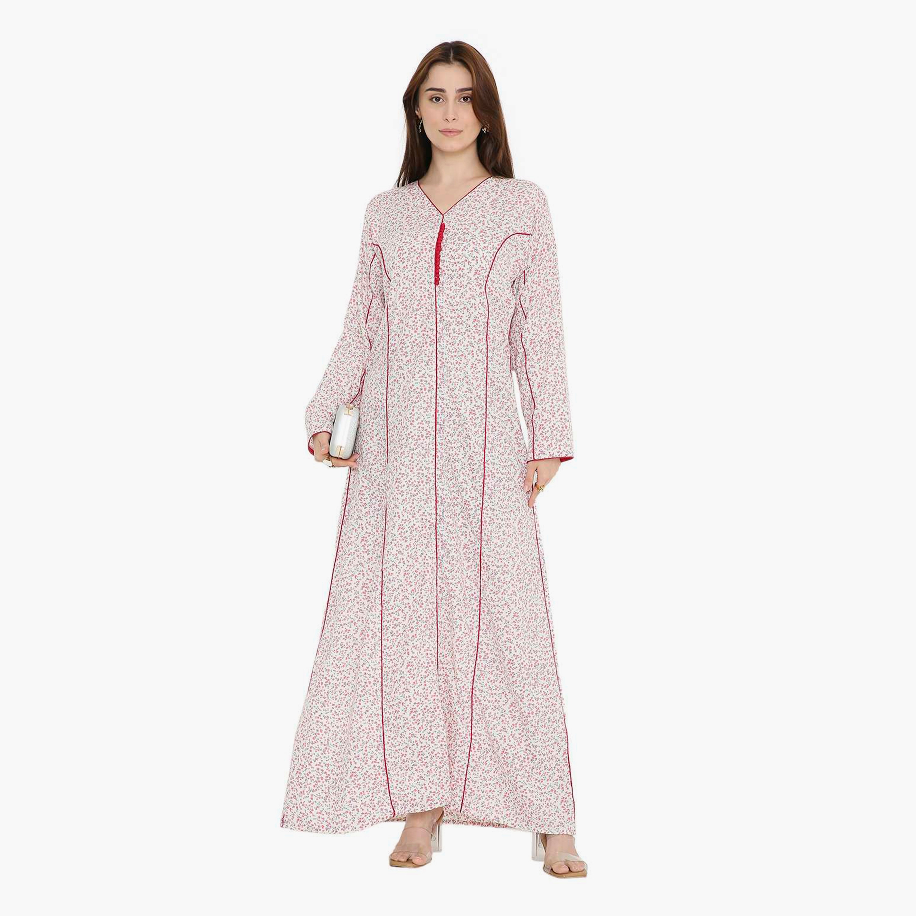 جلابية نسائية بطبعة زهور متناثرة من هنا أند سارة-women-arabicclothing-jalabiyas-image-11