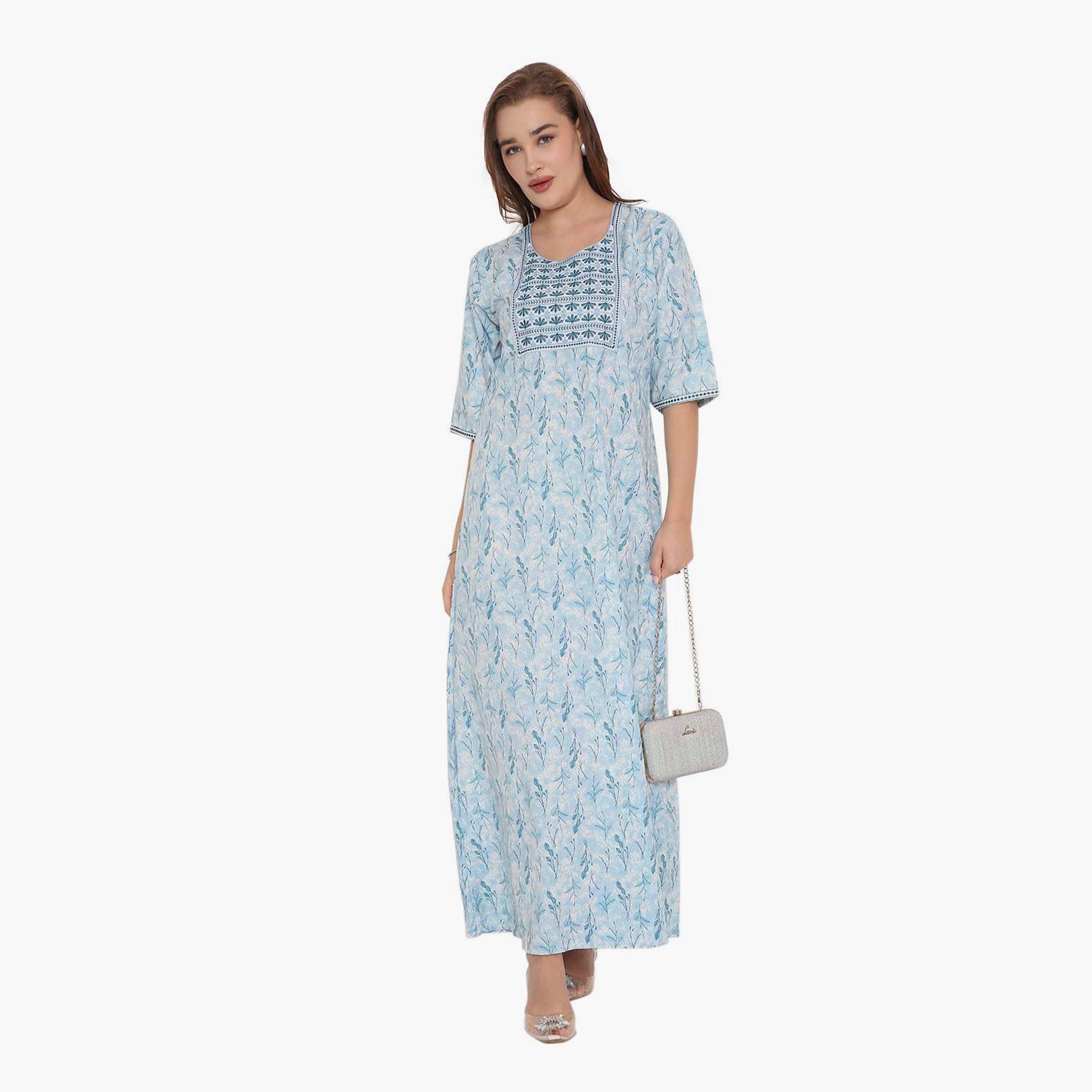 جلابية نسائية بطبعة أوراق الشجر وصدرية مطرزة من هنا أند سارة-women-arabicclothing-jalabiyas-image-6