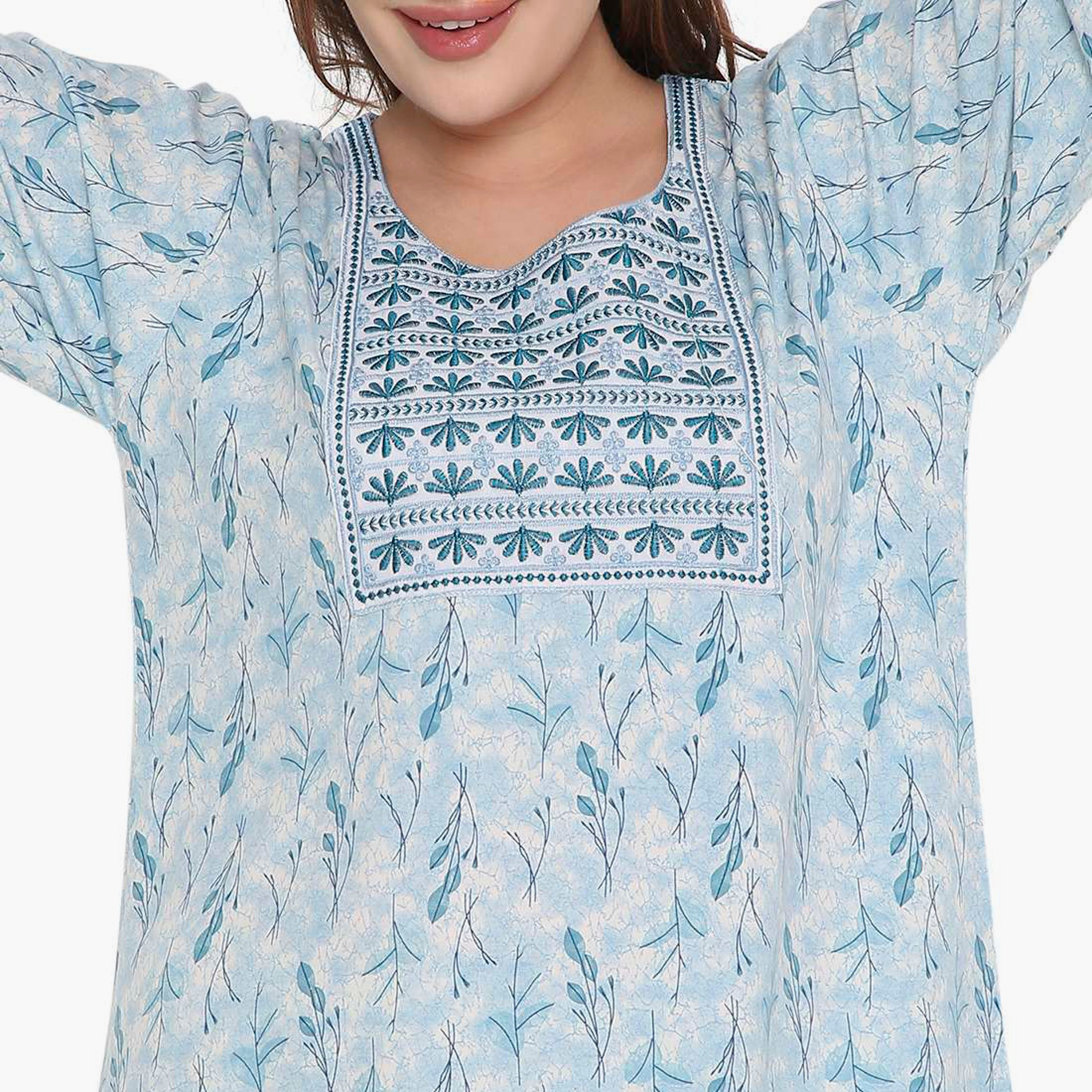 جلابية نسائية بطبعة أوراق الشجر وصدرية مطرزة من هنا أند سارة-women-arabicclothing-jalabiyas-image-7