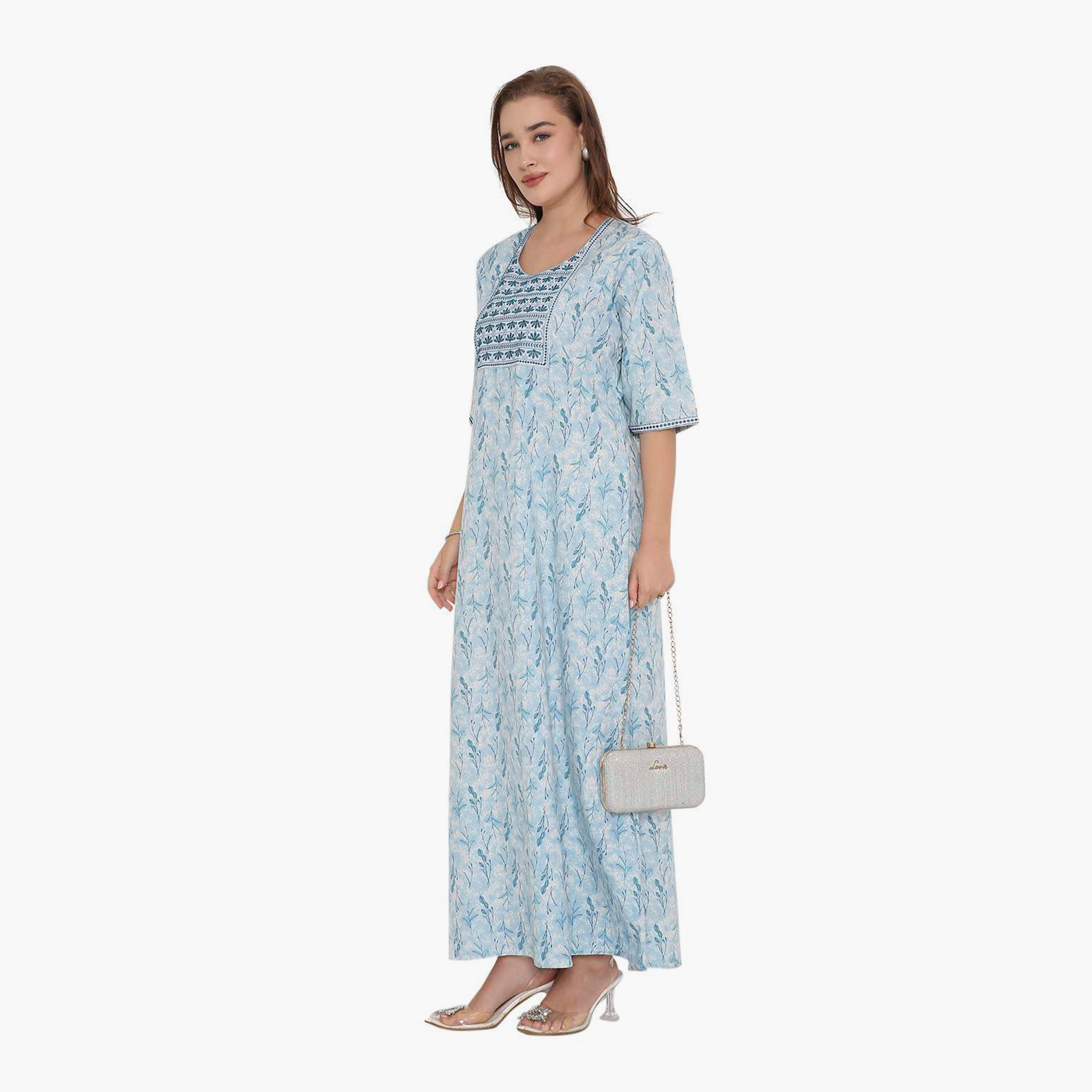 جلابية نسائية بطبعة أوراق الشجر وصدرية مطرزة من هنا أند سارة-women-arabicclothing-jalabiyas-image-9