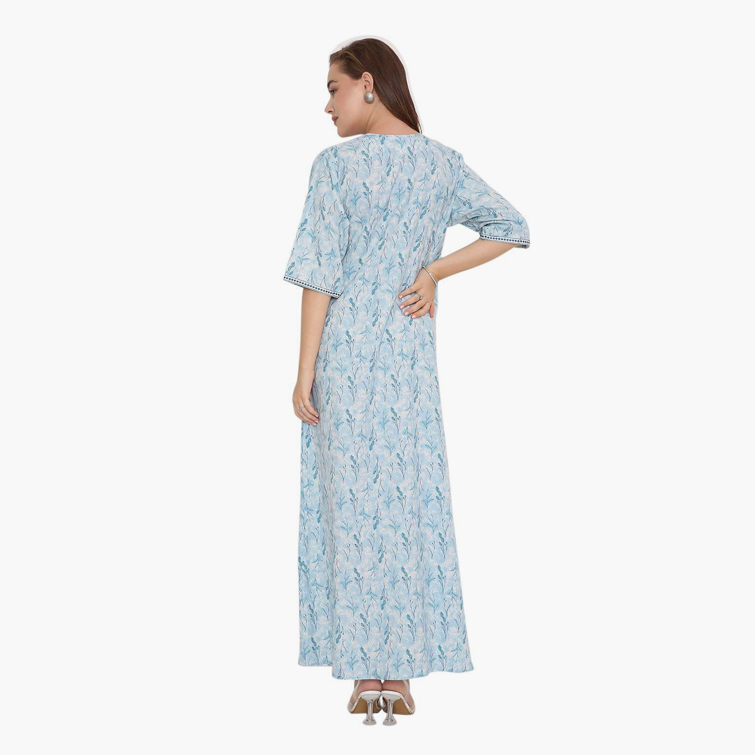 جلابية نسائية بطبعة أوراق الشجر وصدرية مطرزة من هنا أند سارة-women-arabicclothing-jalabiyas-image-10