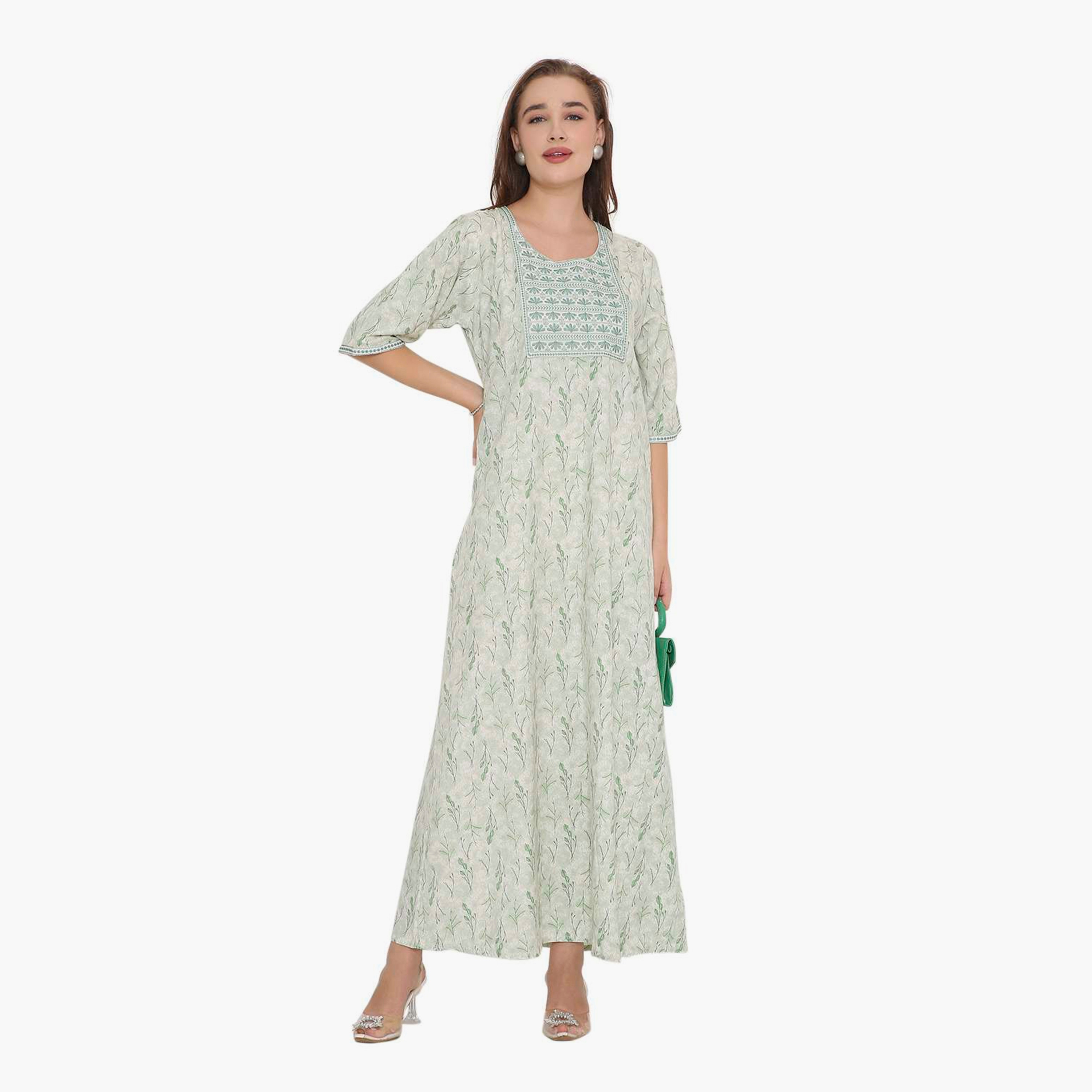 جلابية نسائية بطبعة أوراق الشجر وصدرية مطرزة من هنا أند سارة-women-arabicclothing-jalabiyas-image-11