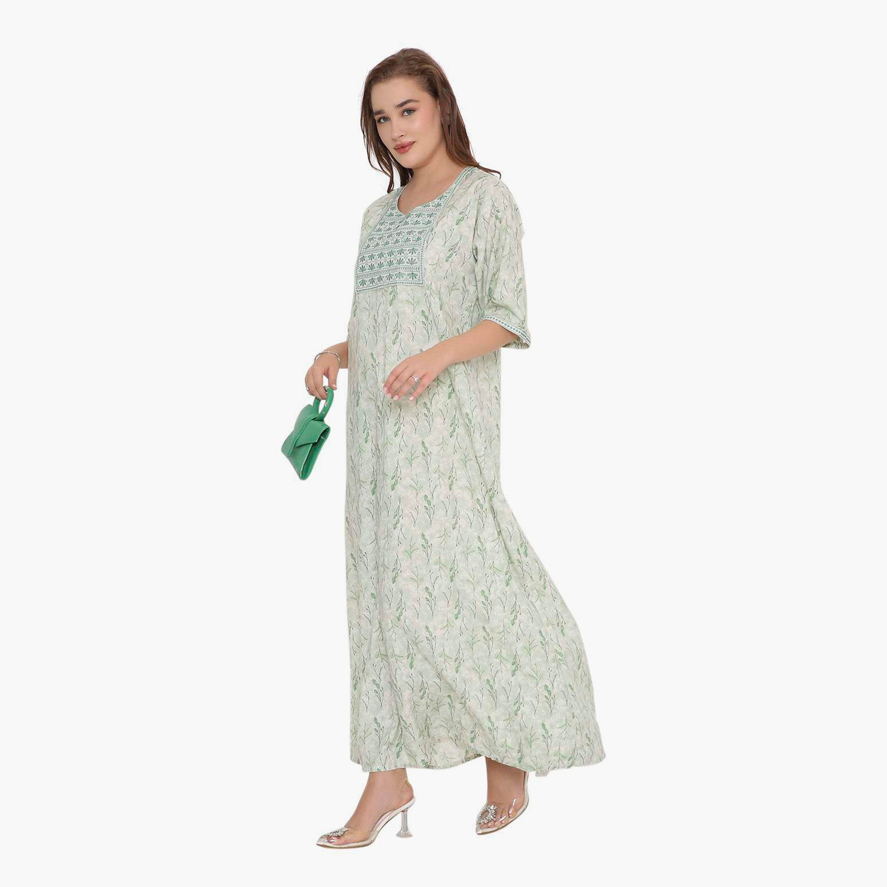 جلابية نسائية بطبعة أوراق الشجر وصدرية مطرزة من هنا أند سارة-women-arabicclothing-jalabiyas-image-14