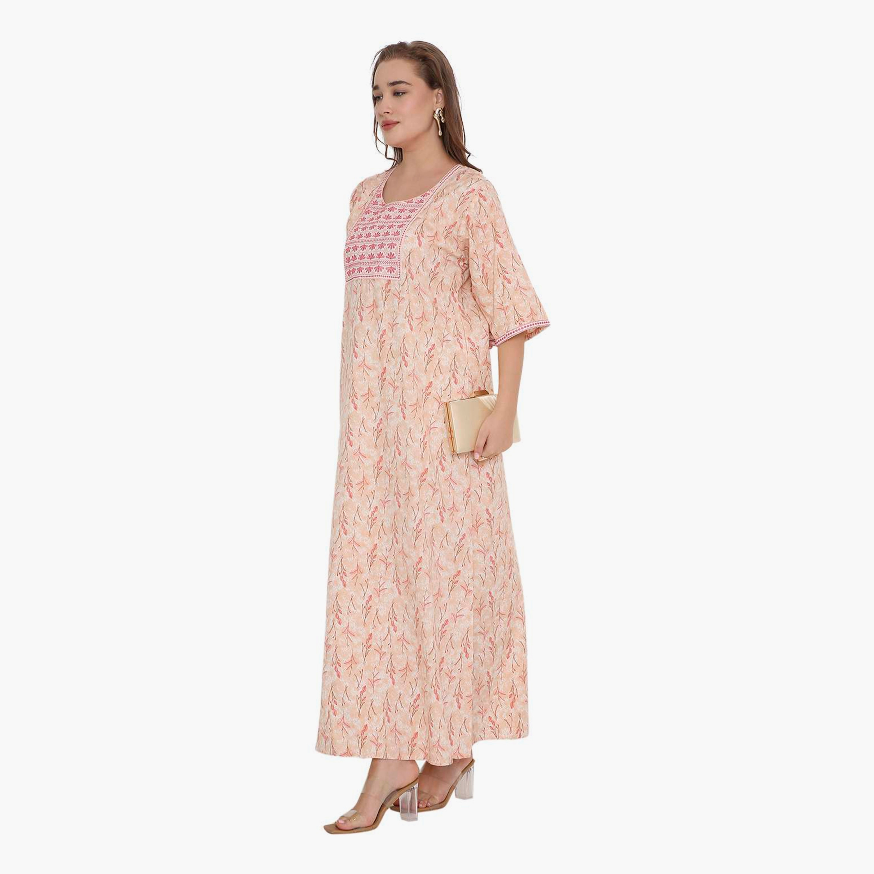 جلابية نسائية بطبعة أوراق الشجر وصدرية مطرزة من هنا أند سارة-women-arabicclothing-jalabiyas-image-4