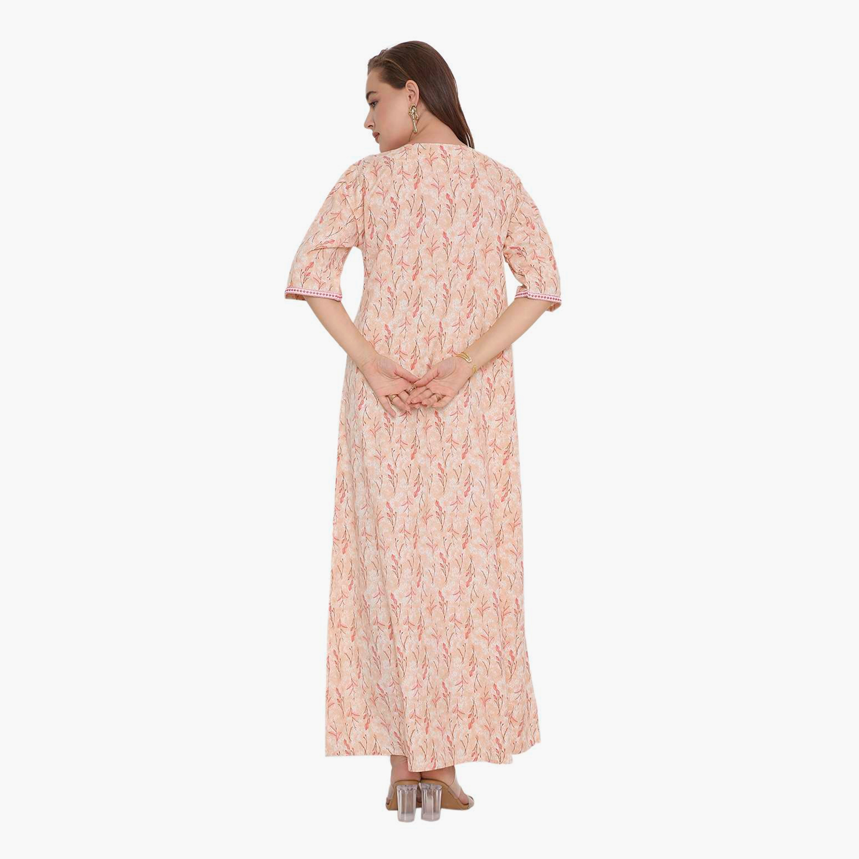 جلابية نسائية بطبعة أوراق الشجر وصدرية مطرزة من هنا أند سارة-women-arabicclothing-jalabiyas-image-5