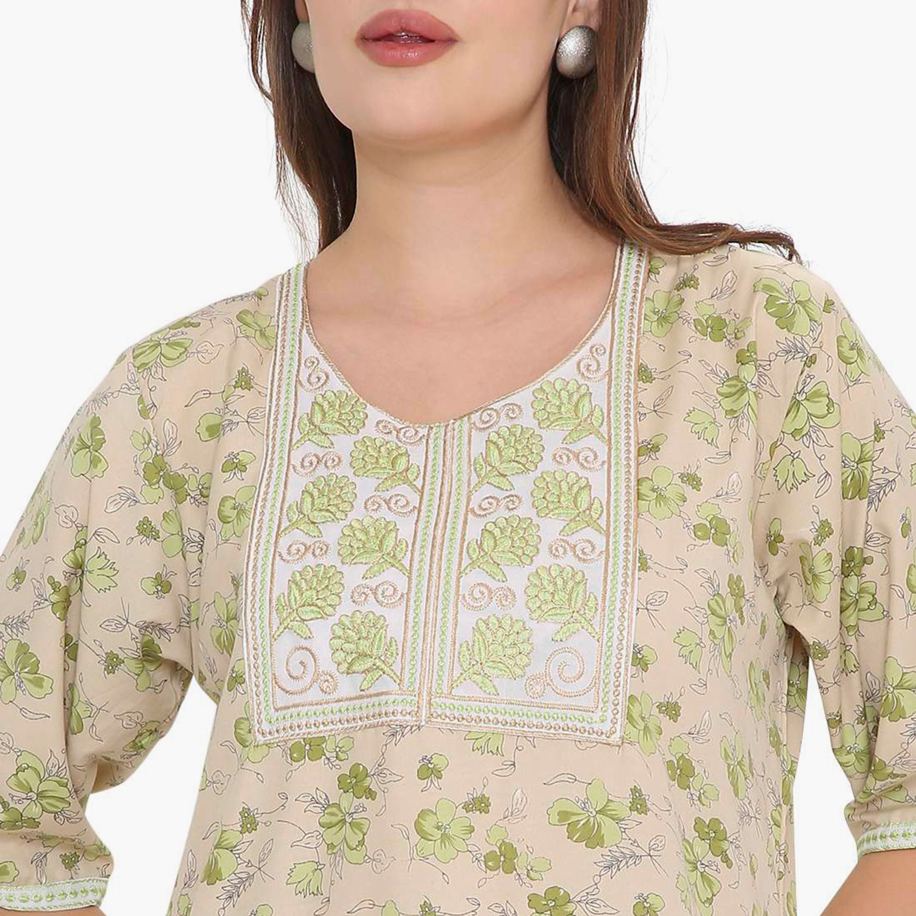 HanaandSara Floral Print & Embroidered Yoke Women's Jalabiya-women-arabicclothing-jalabiyas-image-12