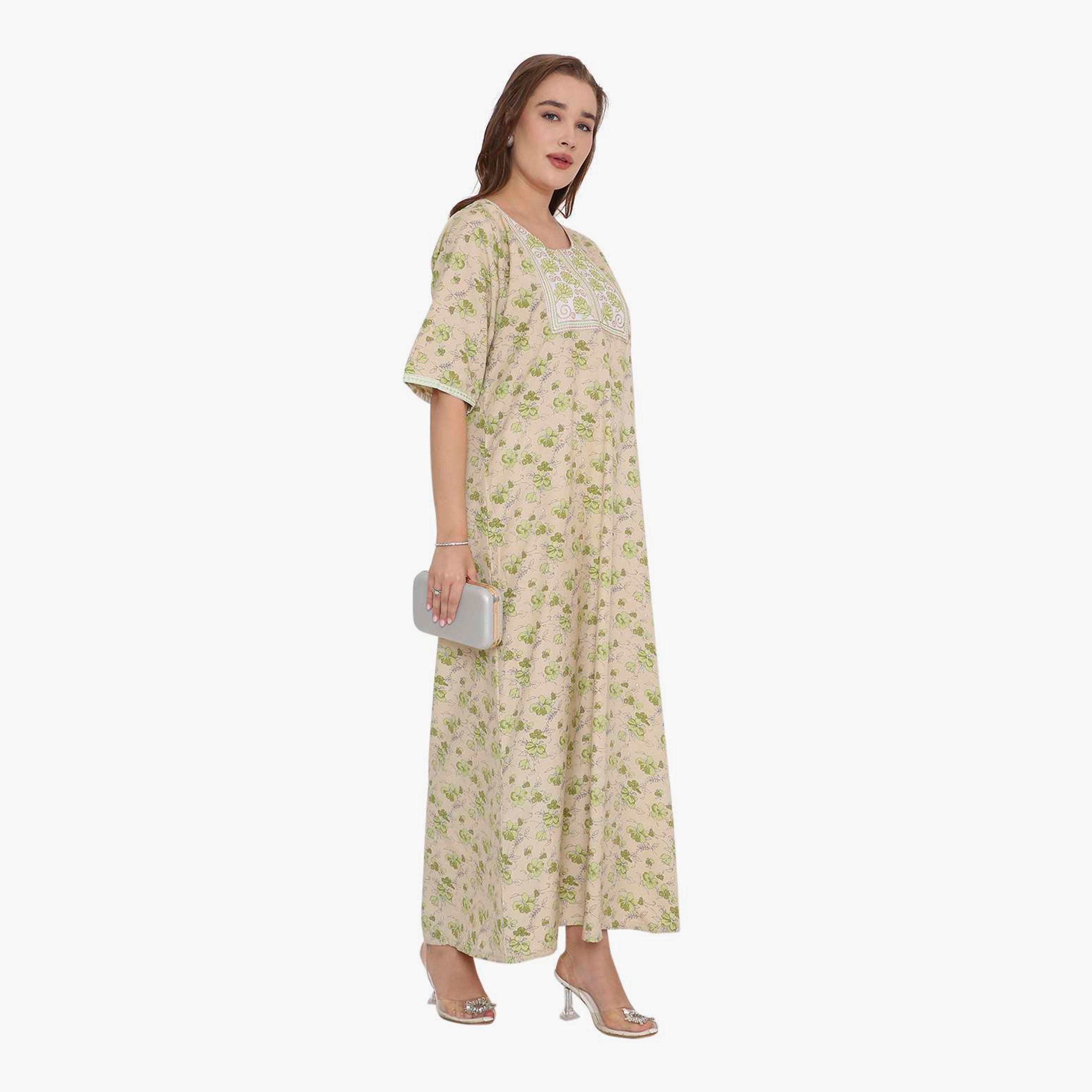 HanaandSara Floral Print & Embroidered Yoke Women's Jalabiya-women-arabicclothing-jalabiyas-image-13