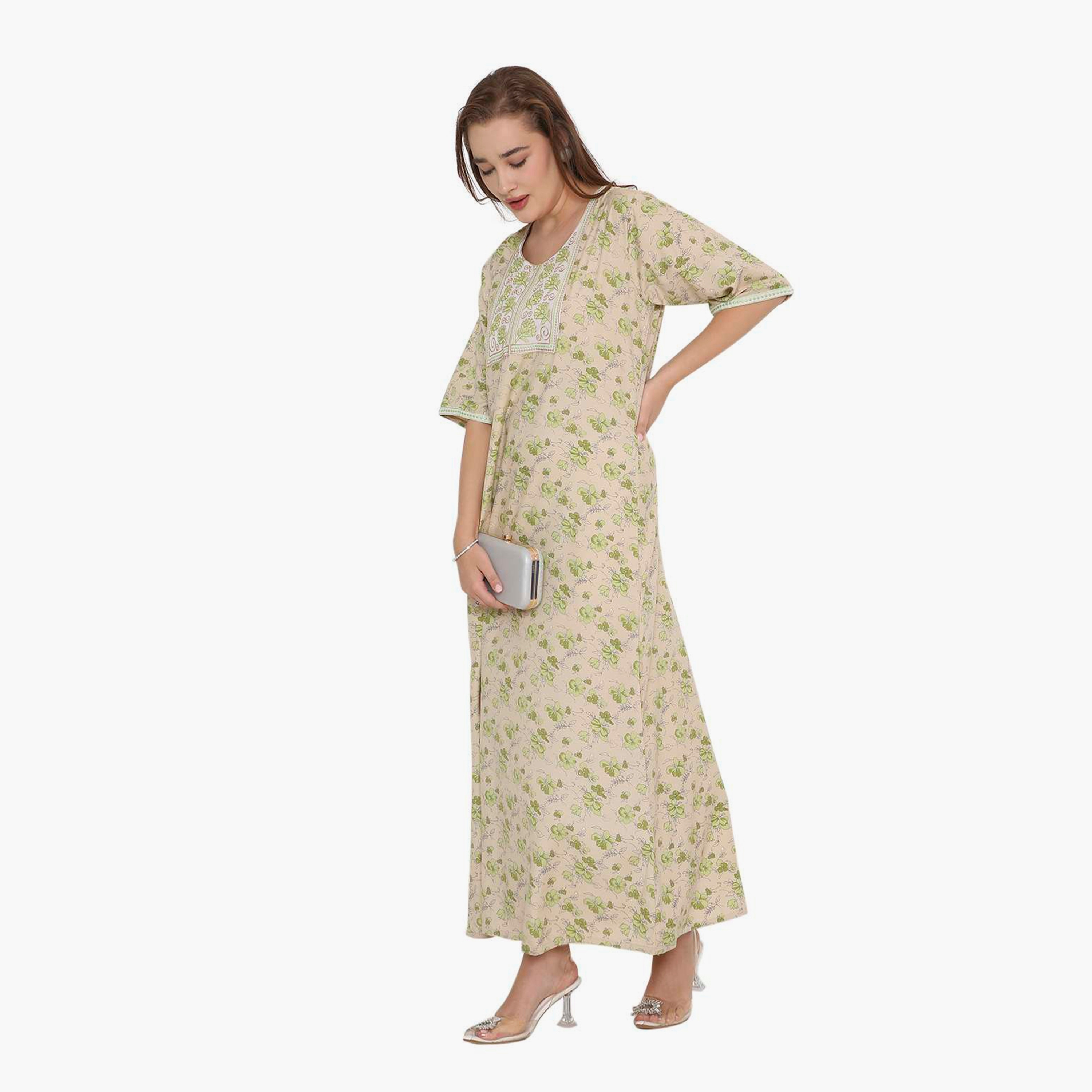 HanaandSara Floral Print & Embroidered Yoke Women's Jalabiya-women-arabicclothing-jalabiyas-image-14