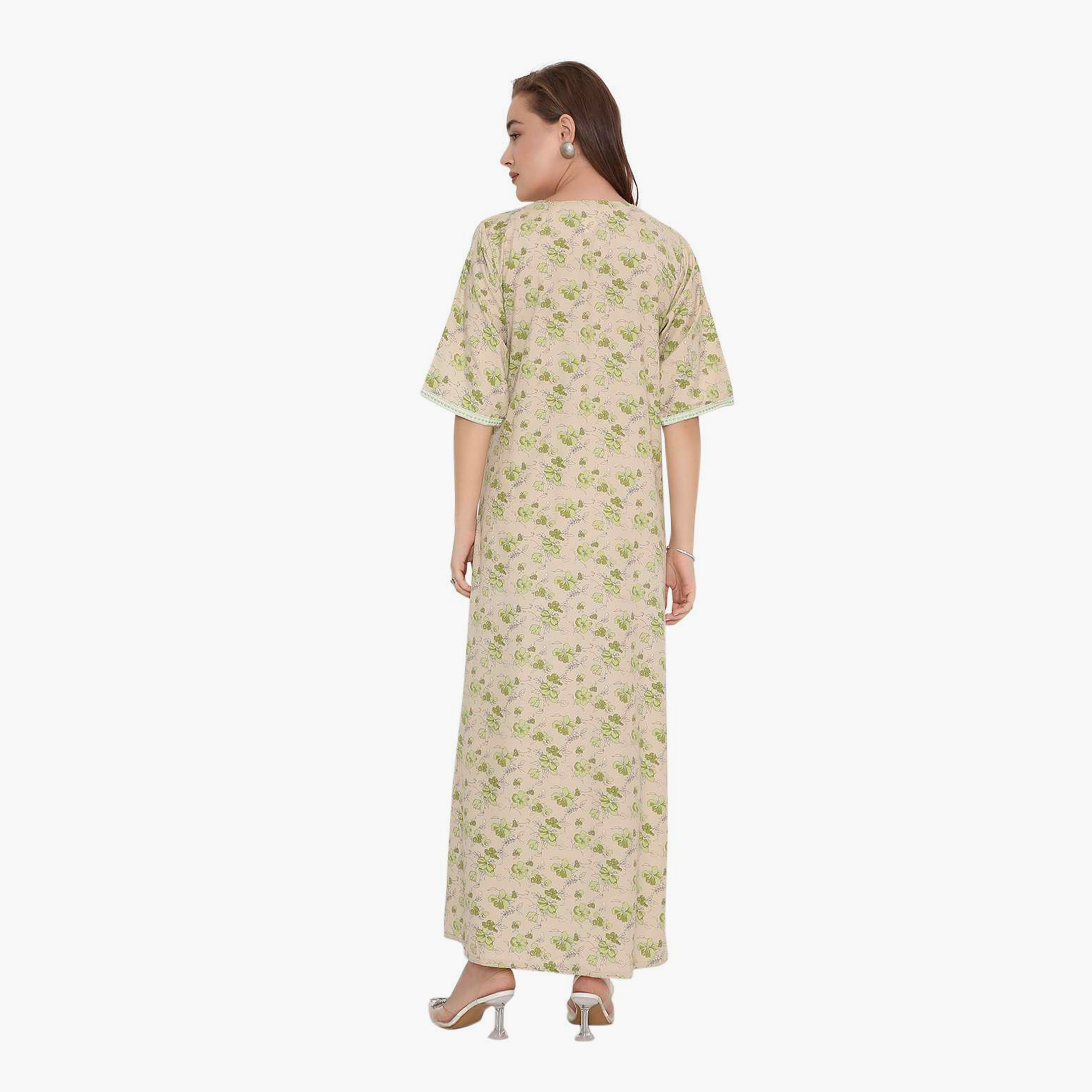 HanaandSara Floral Print & Embroidered Yoke Women's Jalabiya-women-arabicclothing-jalabiyas-image-15