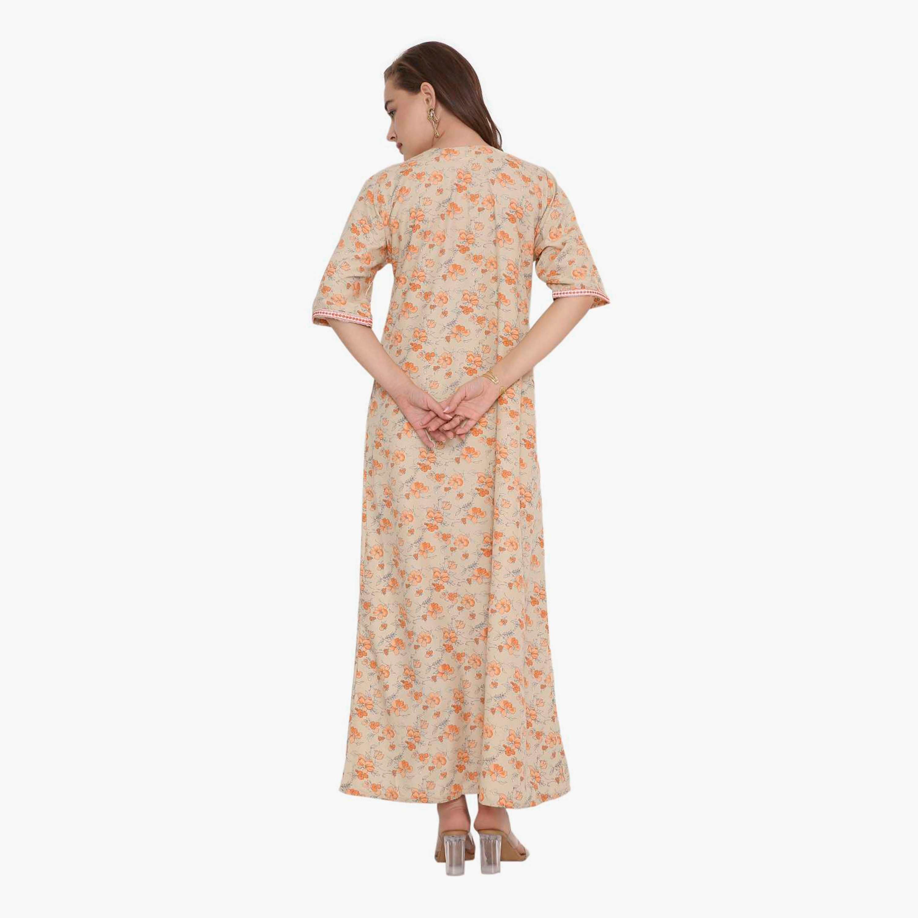 HanaandSara Floral Print & Embroidered Yoke Women's Jalabiya-women-arabicclothing-jalabiyas-image-10