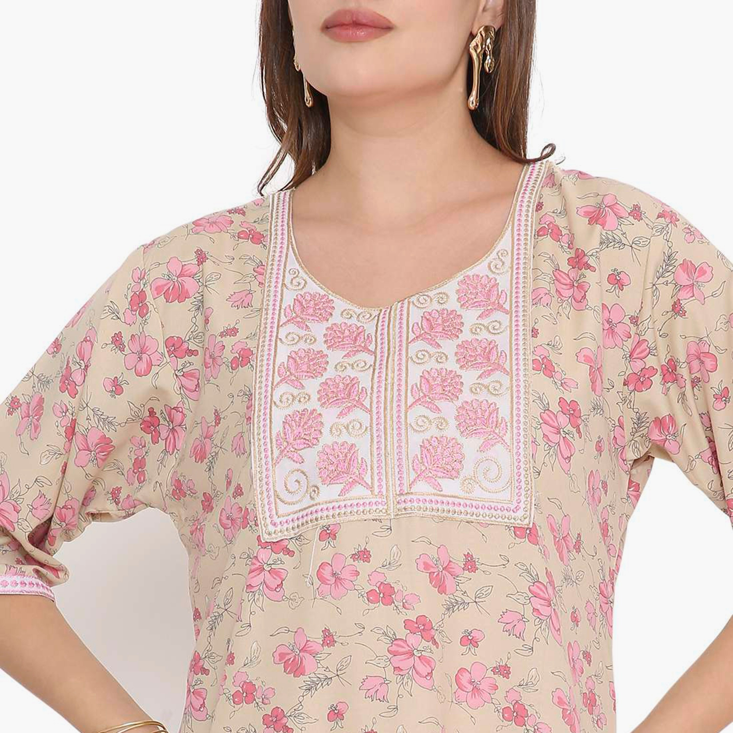 جلابية نسائية بطبعة زهور وصدرية مطرزة من هنا أند سارة-women-arabicclothing-jalabiyas-image-2