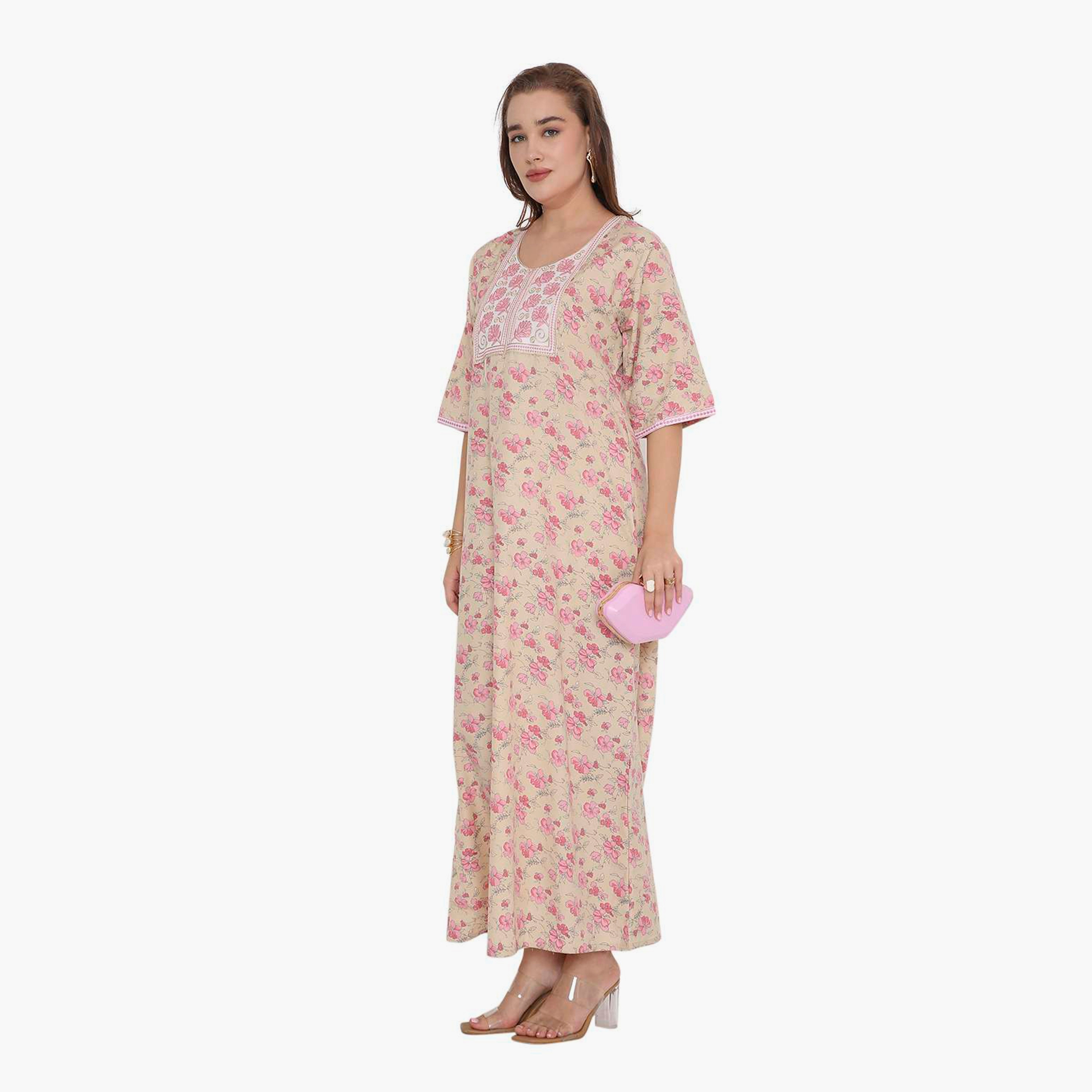 جلابية نسائية بطبعة زهور وصدرية مطرزة من هنا أند سارة-women-arabicclothing-jalabiyas-image-4